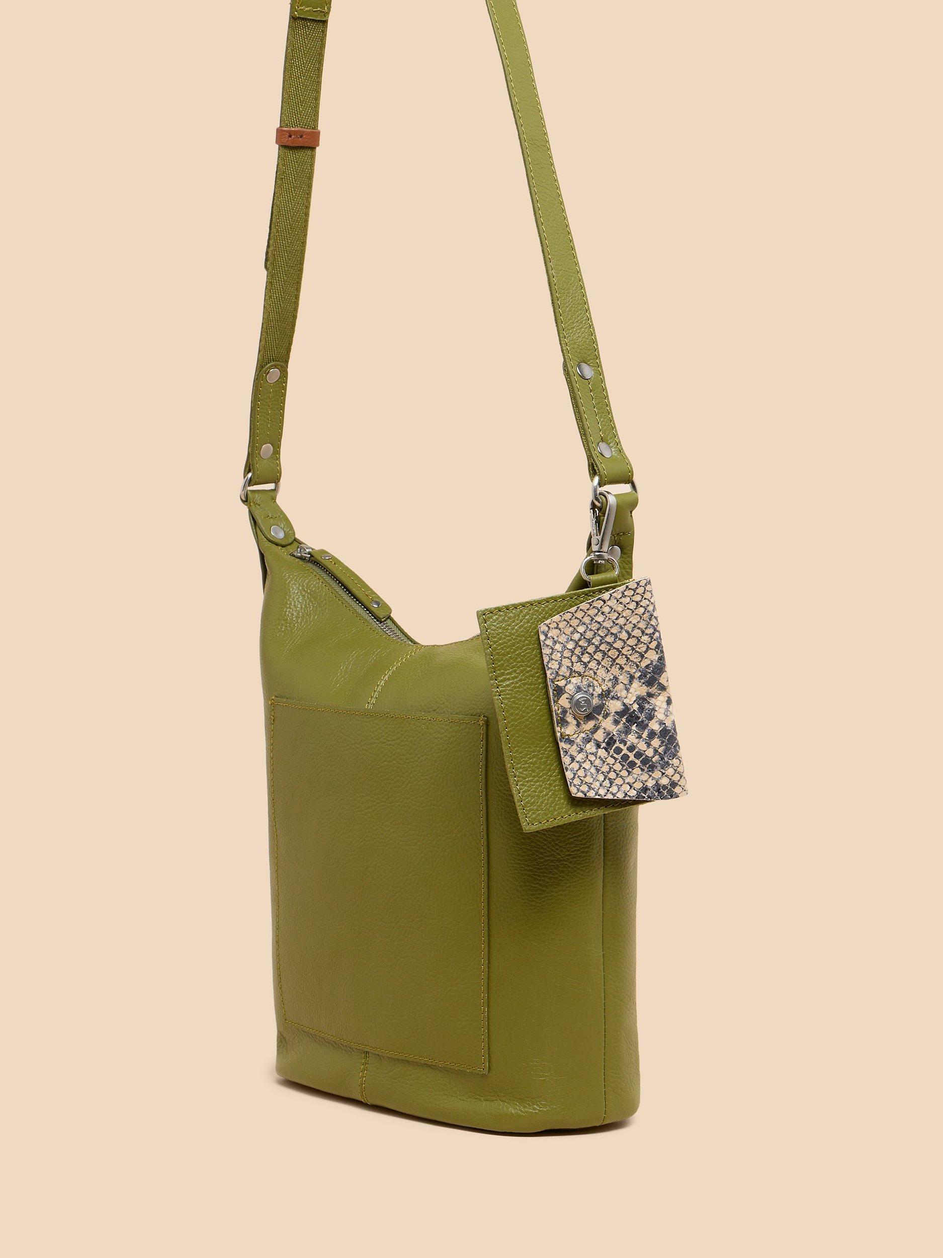 Product image 4 of 4, which shows White Stuff Mini Fern Leather Cross Body Bag, Mid Green, One Size