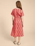 White Stuff Ivy Abstract Print Linen Midi Dress, Red