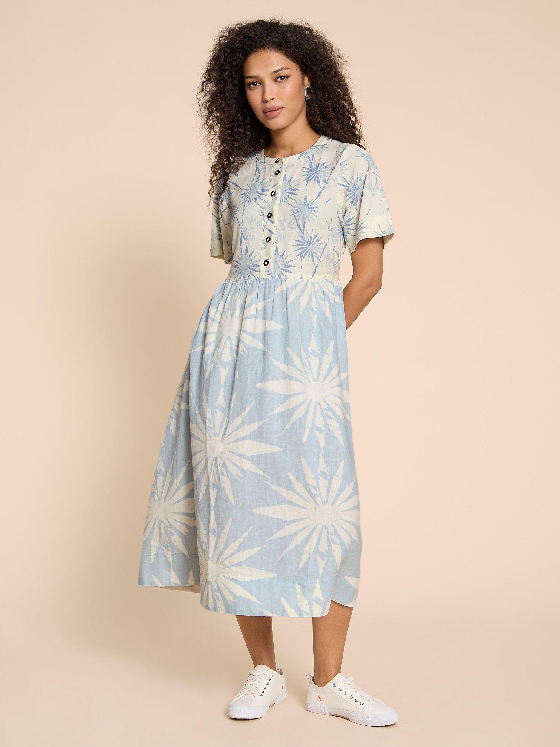 Product image 1 of 7, which shows White Stuff Pip Floral Linen Blend Midi Dress, Blue, 12