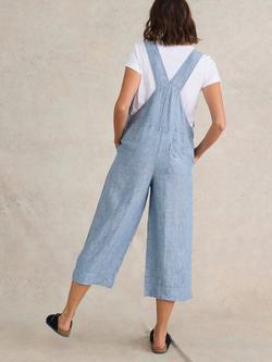 White Stuff Viola Linen Dungarees, Pure Black - view 2, Chamb Blue