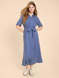 White Stuff Beth Linen Blend Stripe Shirt Dress, Blue/White, Blue/White