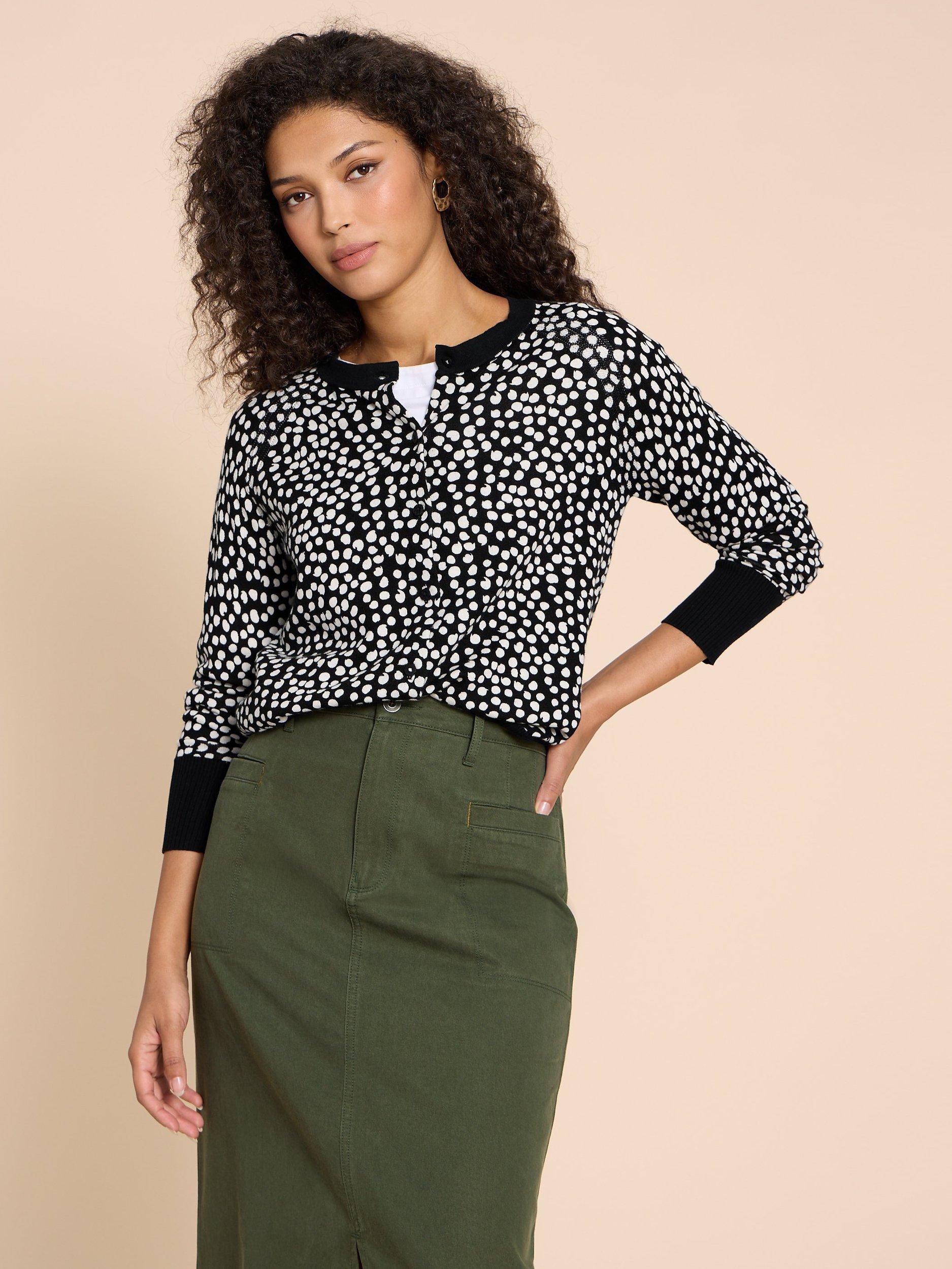 White Stuff Lulu Organic Cotton Cardigan, Black/White