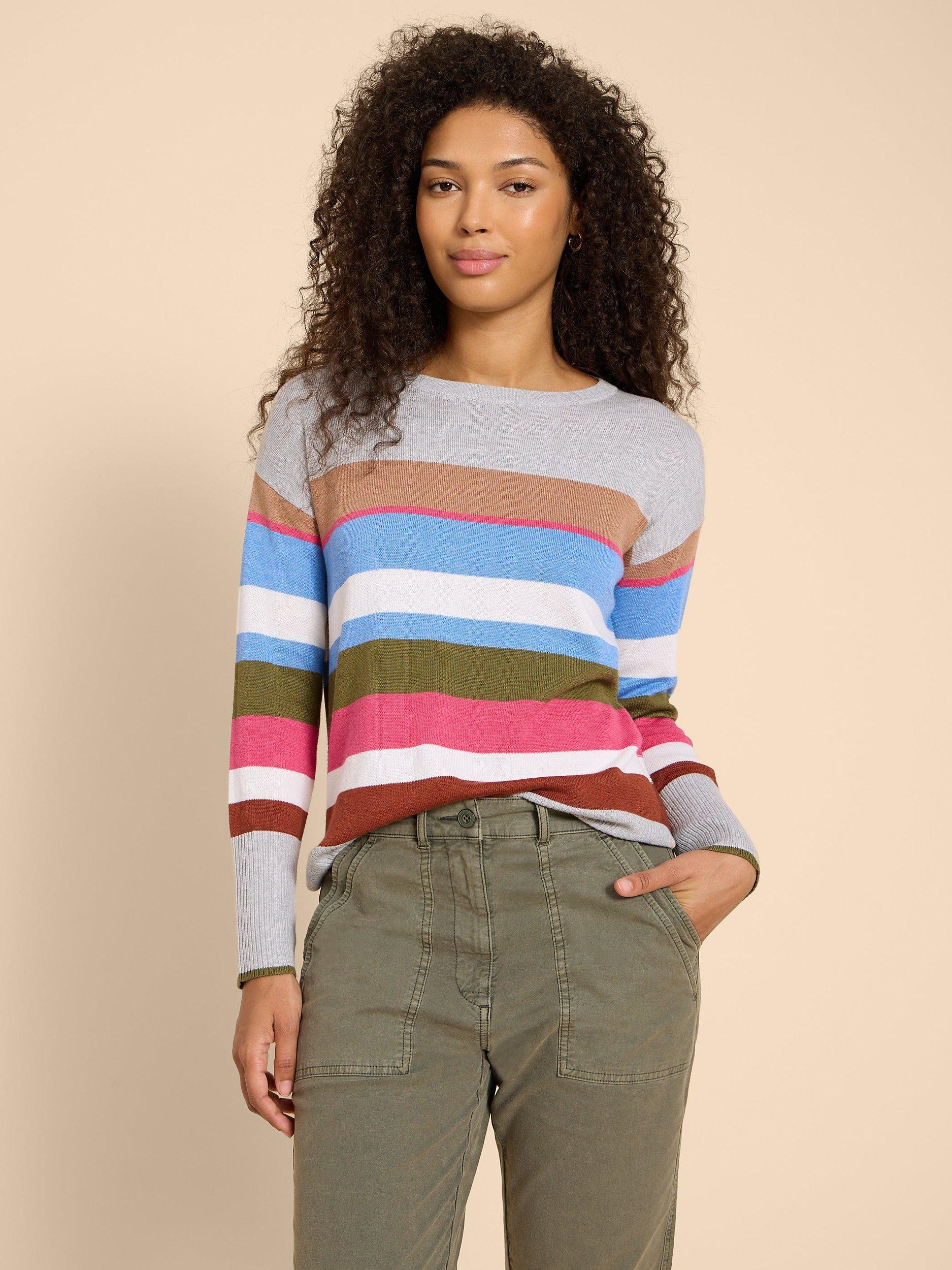 Product image 1 of 6, which shows White Stuff Olive Striped Jumper, Grey/Multi, 6