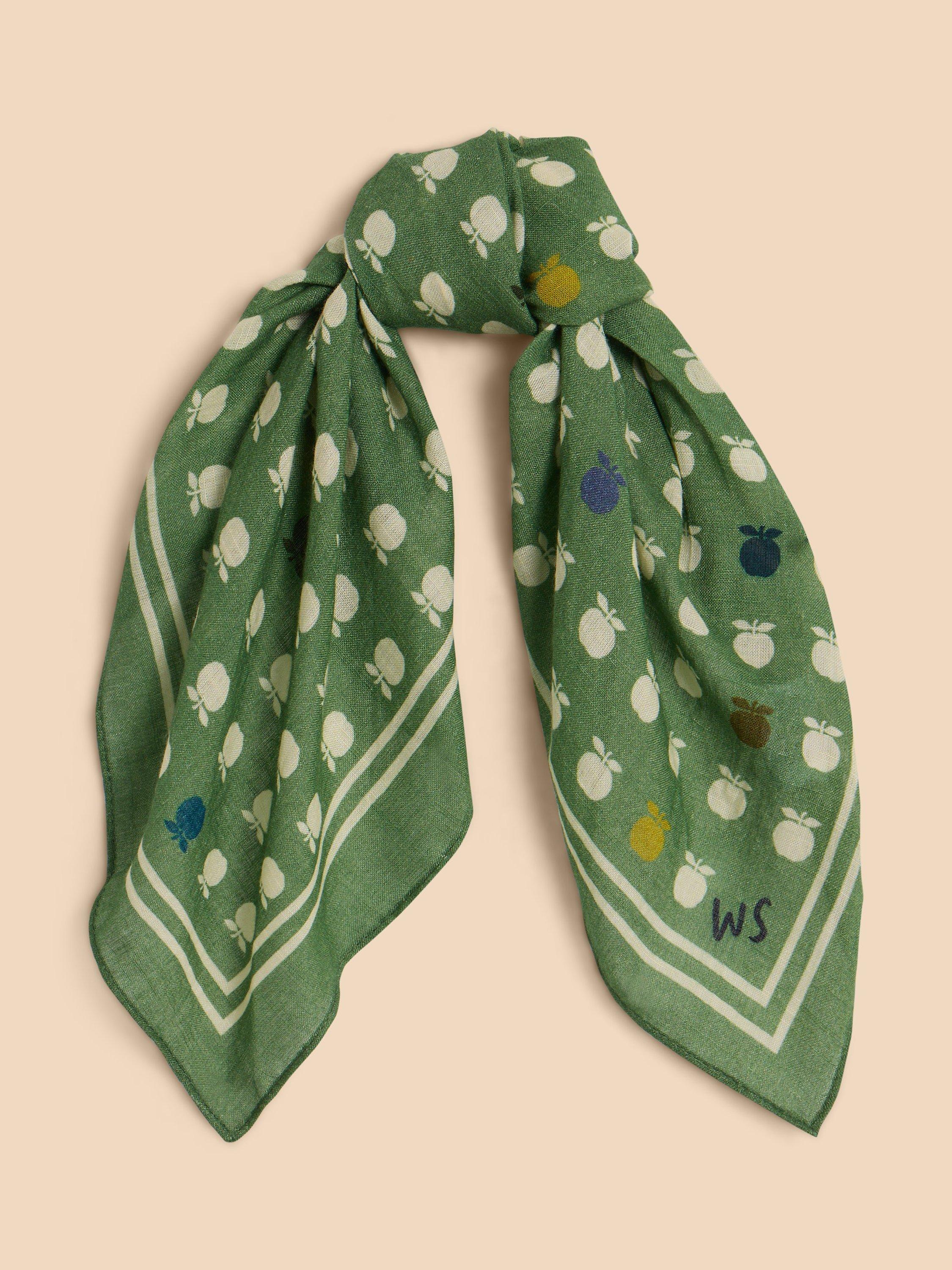 White Stuff Apple Print Square Scarf, Green/Multi
