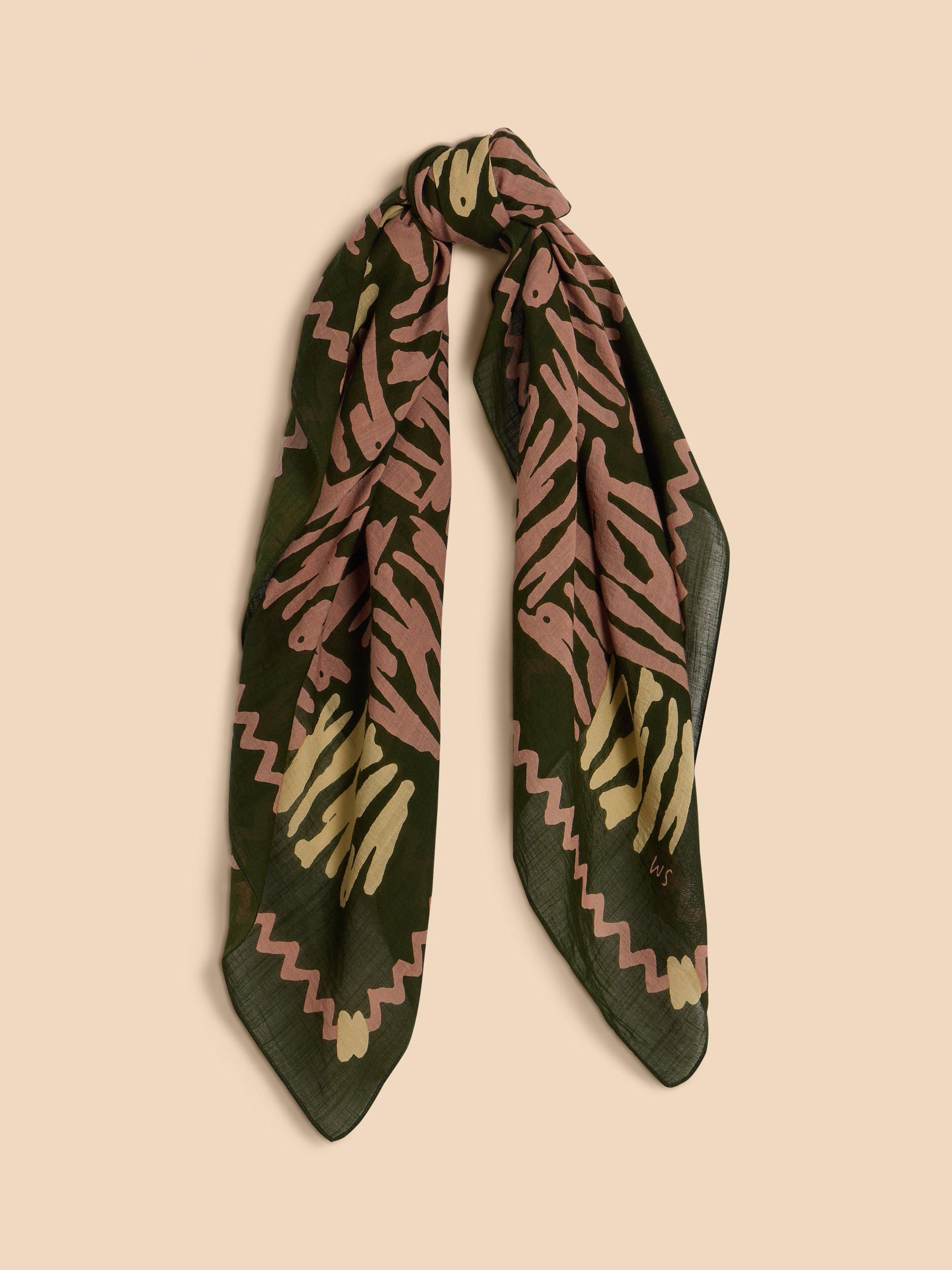 White Stuff Scribble Check Square Scarf, Green/Multi