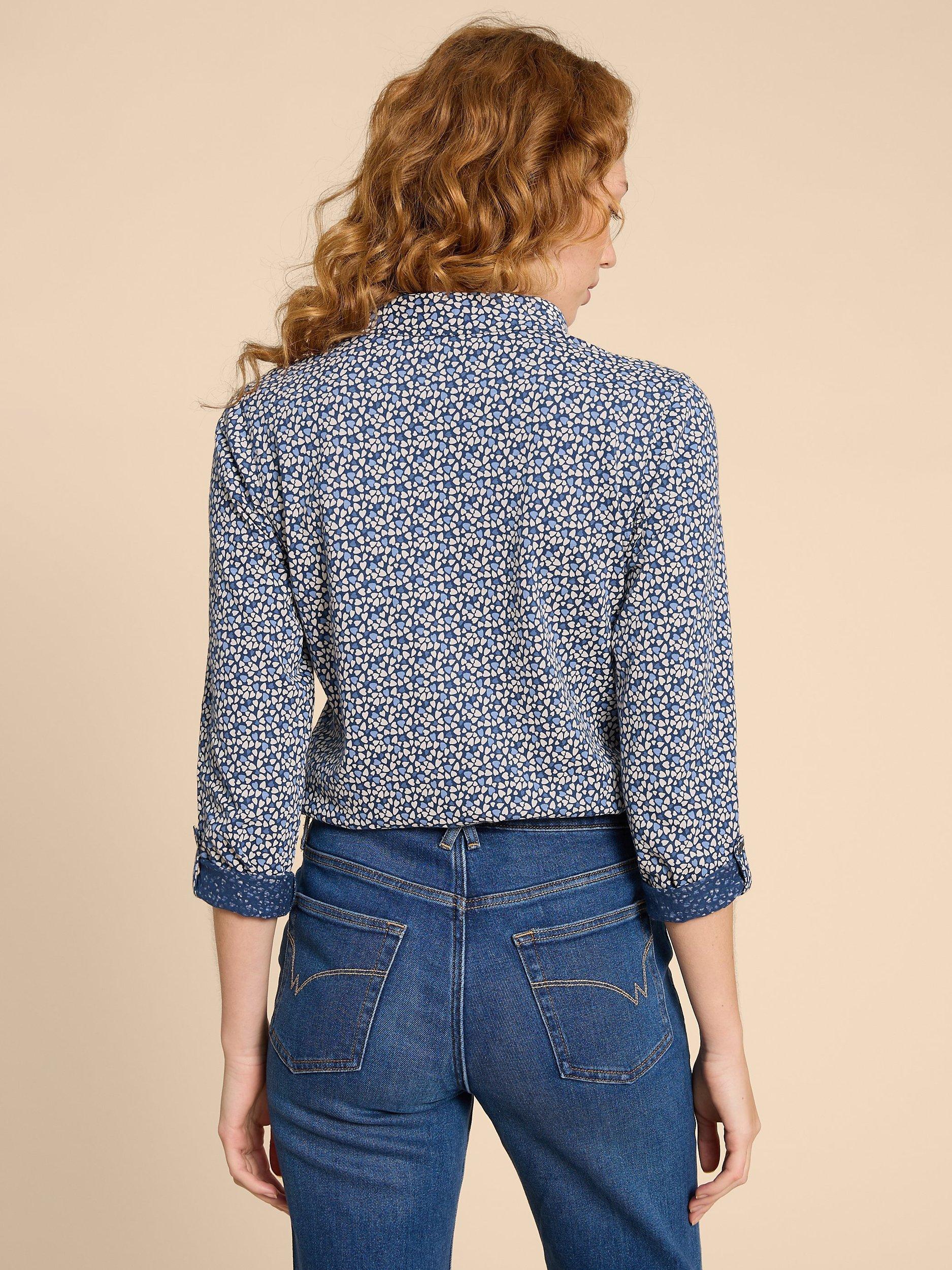 Product image 2 of 8, which shows White Stuff Annie Heart Print Jersey Cotton Shirt, Blue, 18
