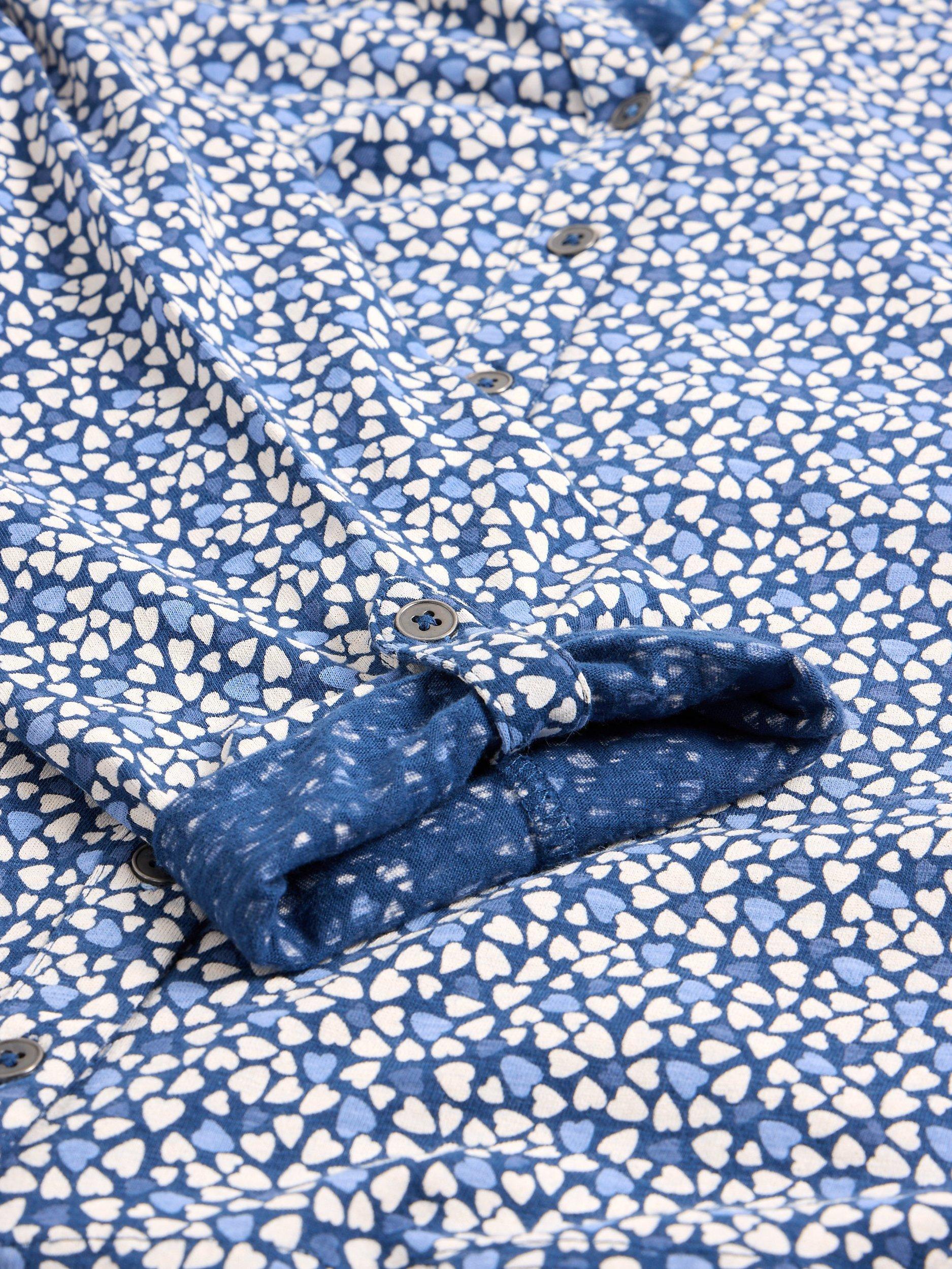 Product image 6 of 8, which shows White Stuff Annie Heart Print Jersey Cotton Shirt, Blue, 18