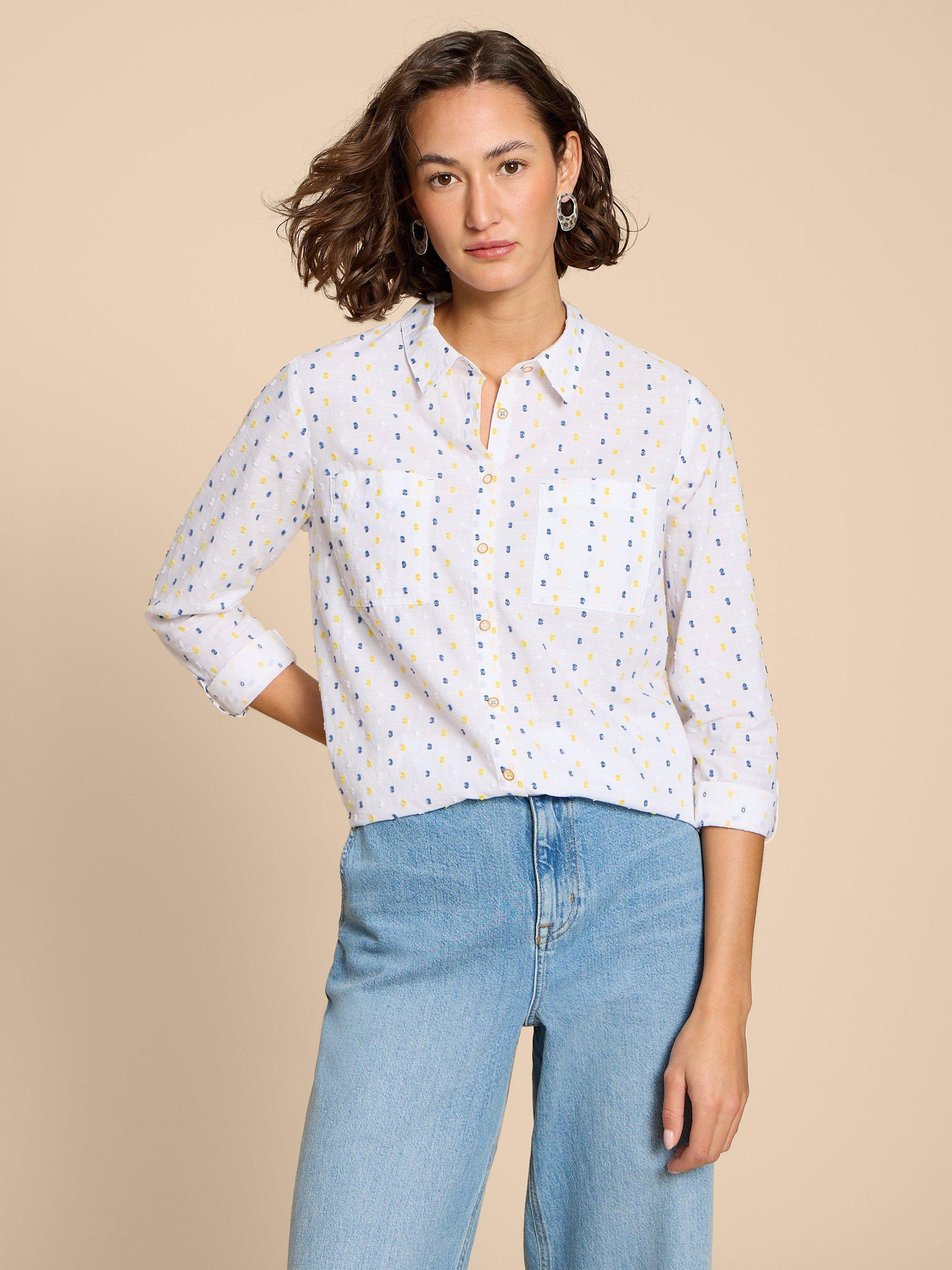 White Stuff Sophie Embroidered Organic Cotton Shirt, Ivory/Multi