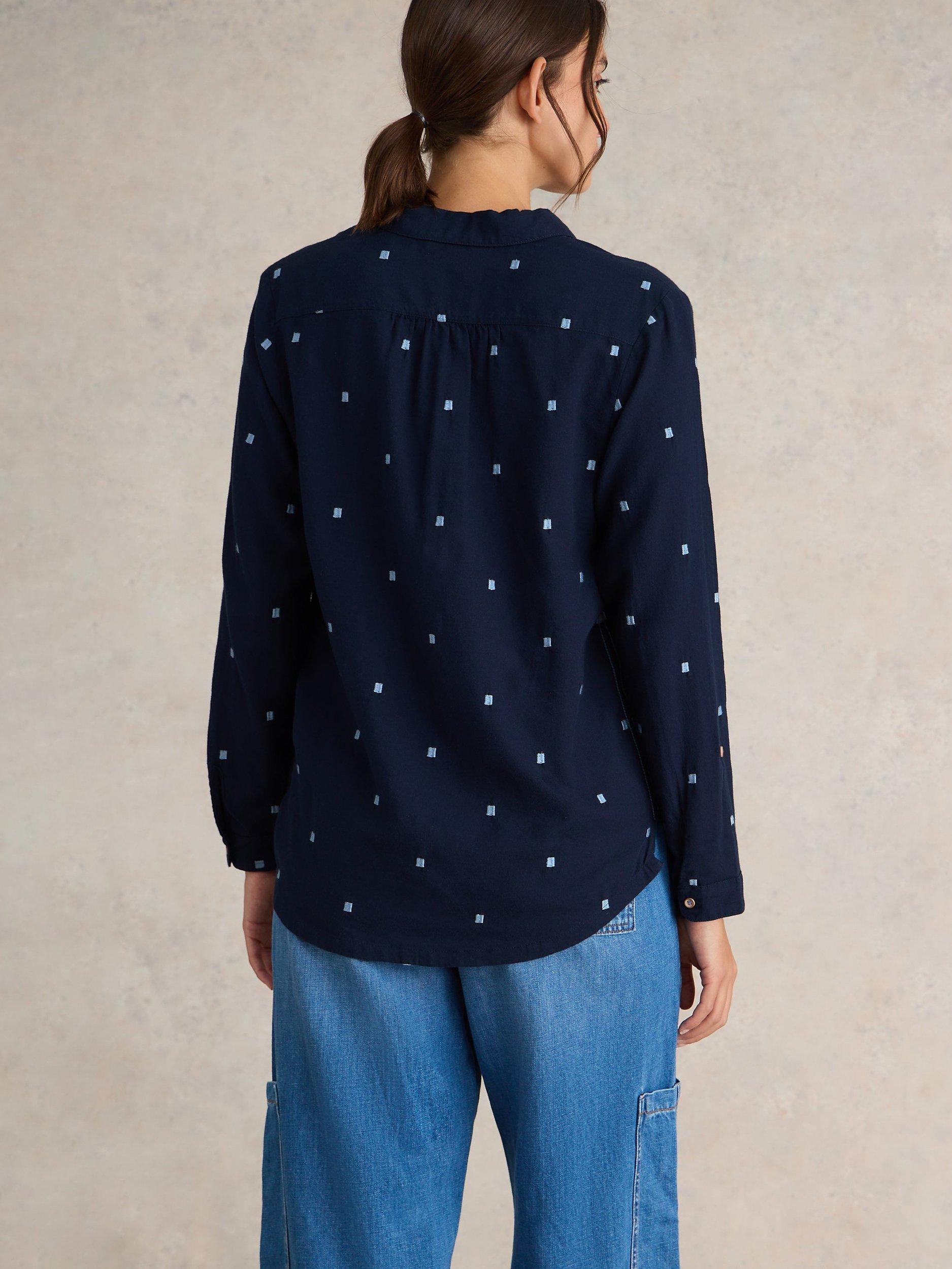 Product image 2 of 7, which shows White Stuff Sophie Organic Cotton Blend Heart Print Shirt, Dark Navy, 6