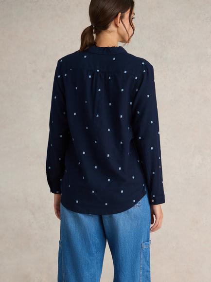 White Stuff Sophie Organic Cotton Blend Heart Print Shirt - view 2, Dark Navy