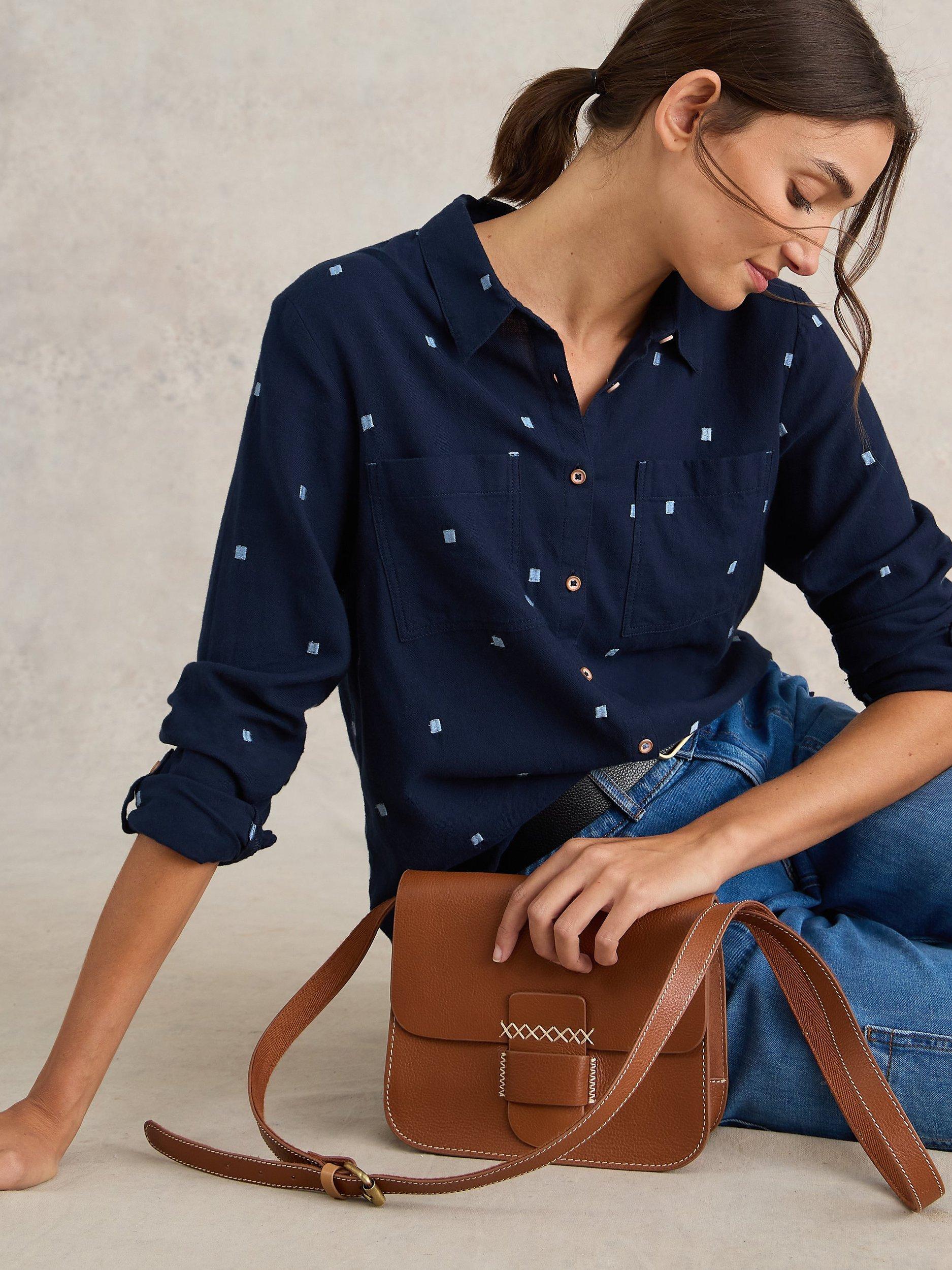 Product image 4 of 7, which shows White Stuff Sophie Organic Cotton Blend Heart Print Shirt, Dark Navy, 6