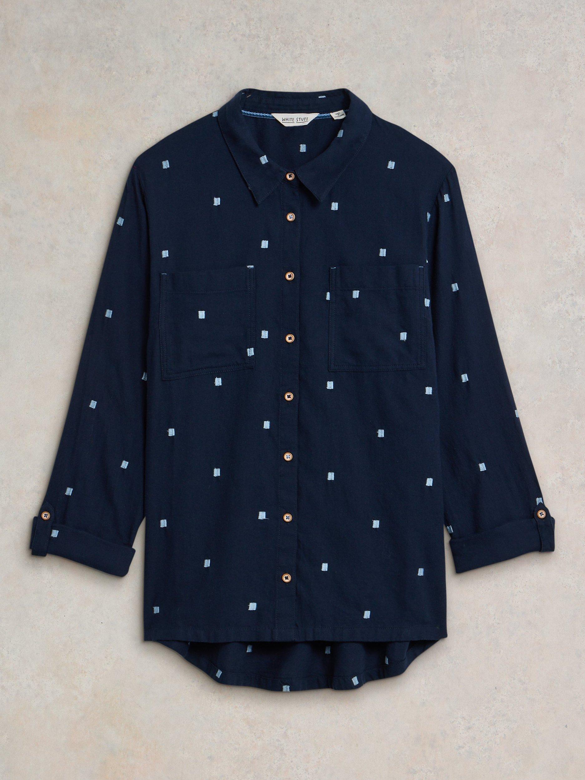 Product image 5 of 7, which shows White Stuff Sophie Organic Cotton Blend Heart Print Shirt, Dark Navy, 6