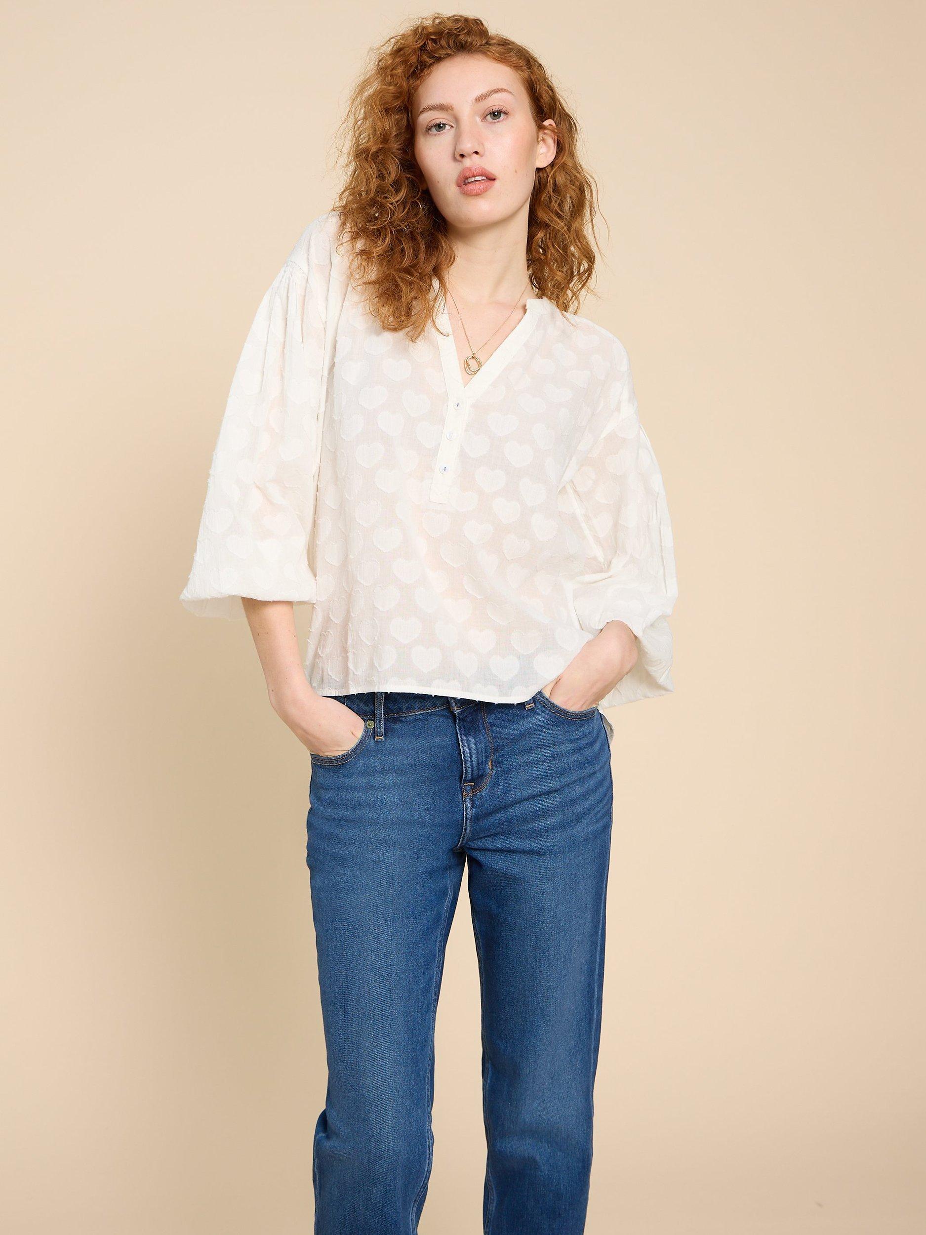 White Stuff Heart Jacquard Top, Pale Ivory