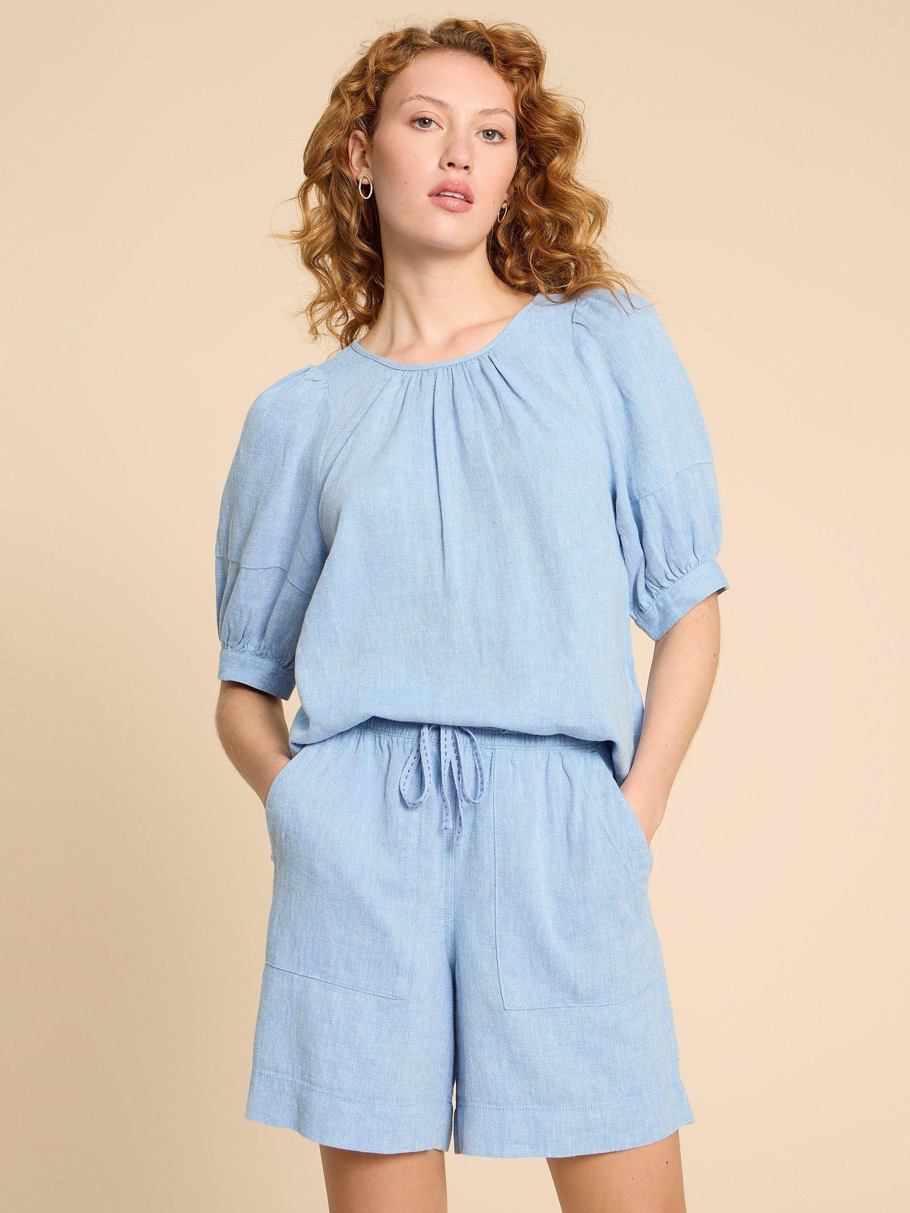 White Stuff Shelly Linen Blend Top, Chambray Blue