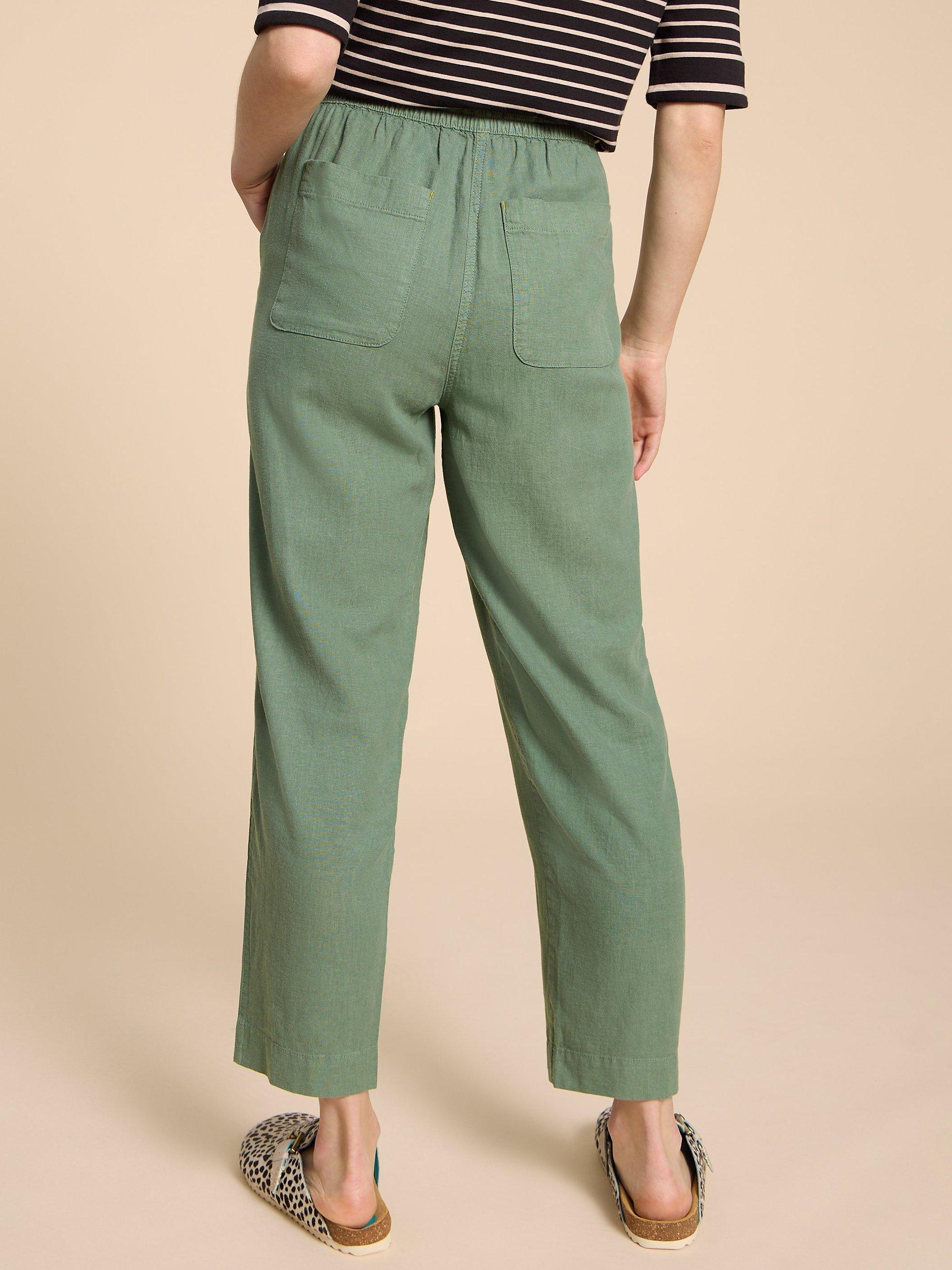 White Stuff Elle Linen Blend Trousers, Mid Green, 10