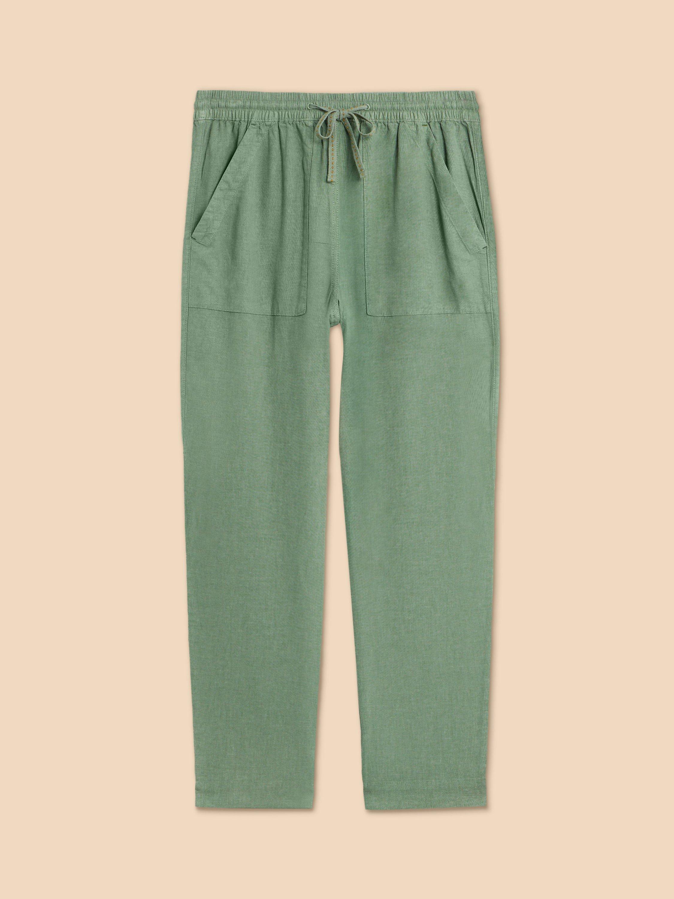 White Stuff Elle Linen Blend Trousers, Mid Green, 10