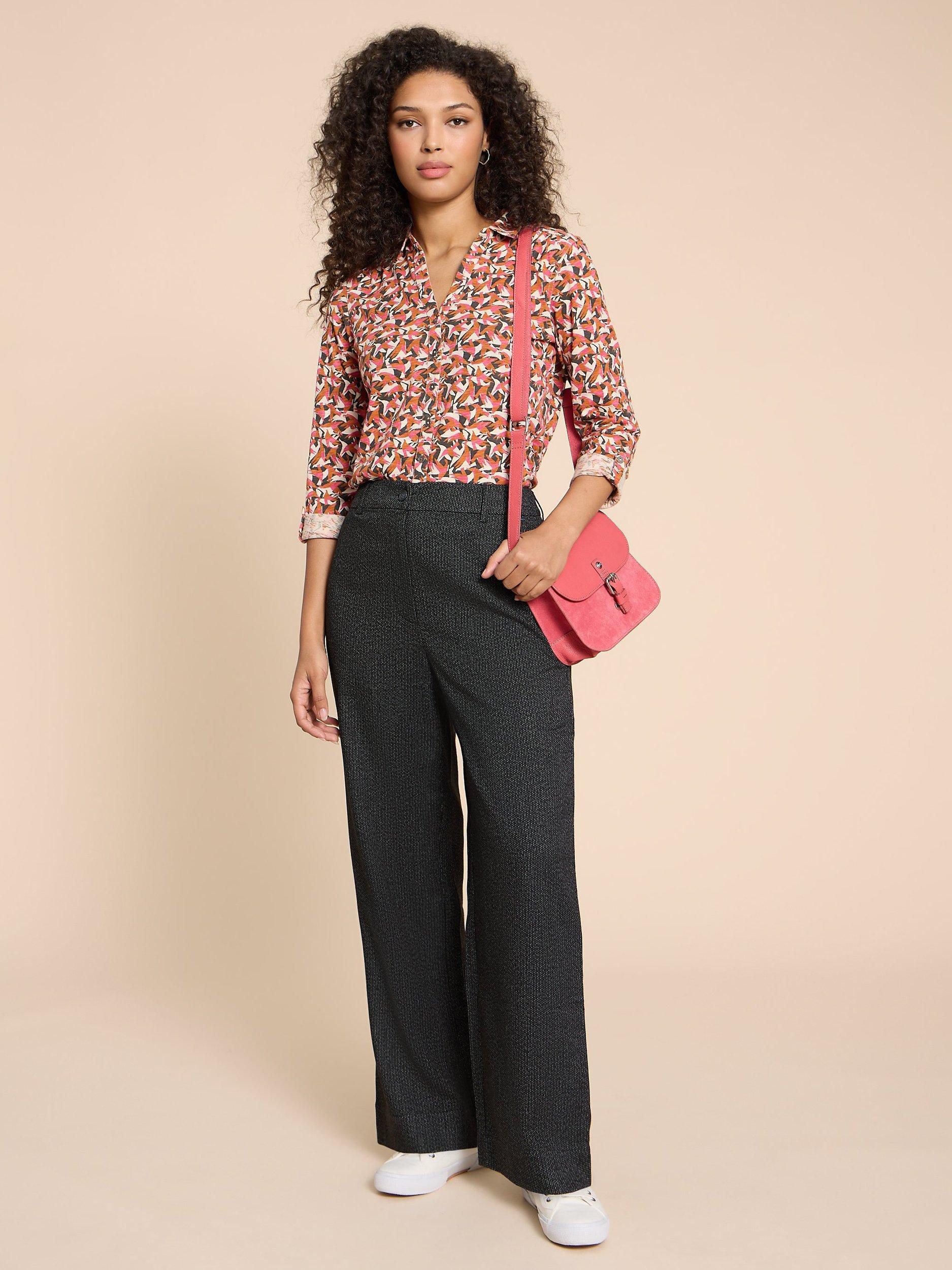 White Stuff Wide Leg Trousers, Black/Multi