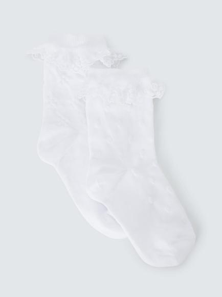 John Lewis Kids' Frill Top Socks, Pack of 2, White, White