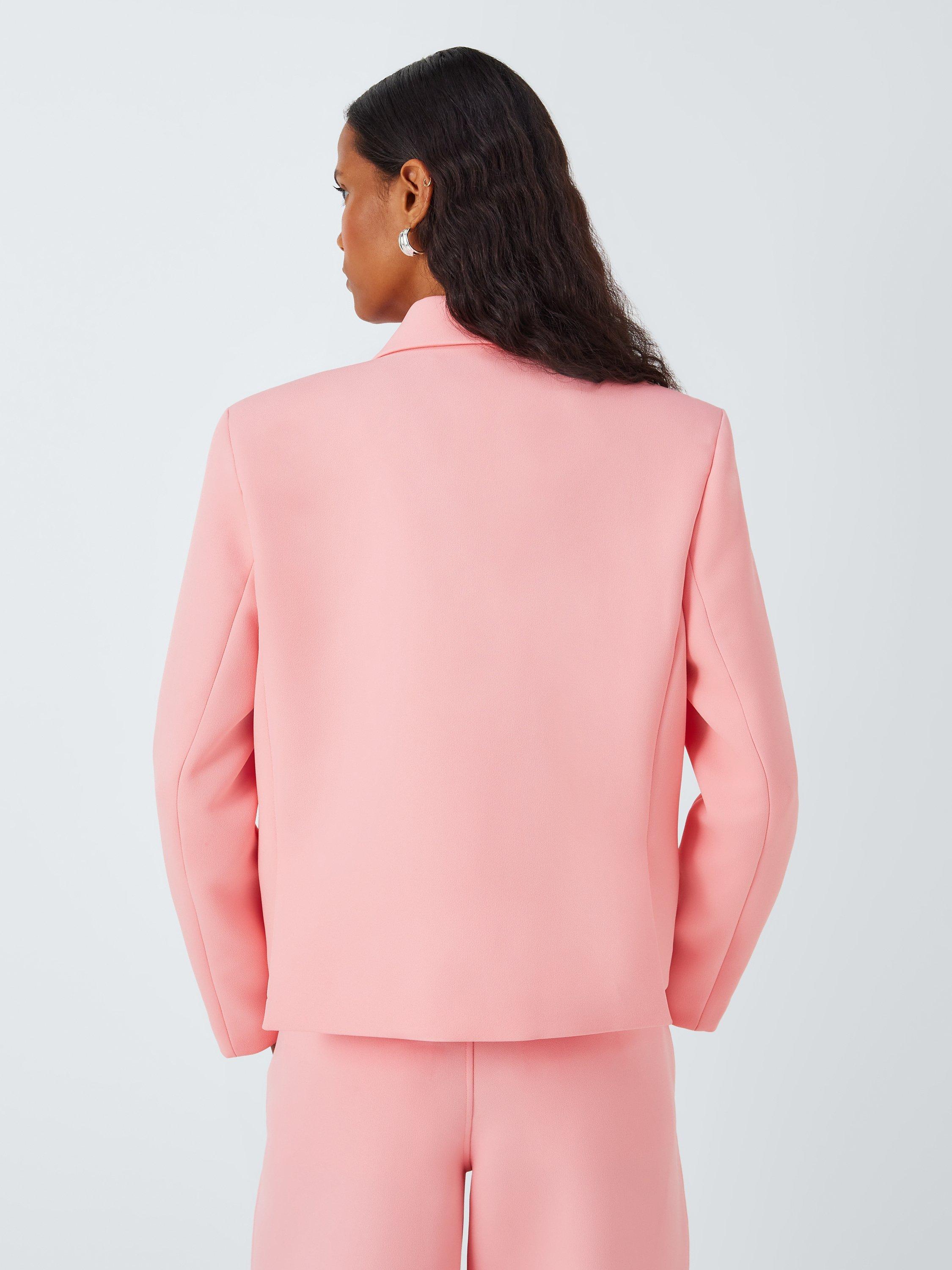 Product image 2 of 6, which shows Equipment Ori Double Breasted Cropped Boxy Jacket, Flamingo Pink, XS