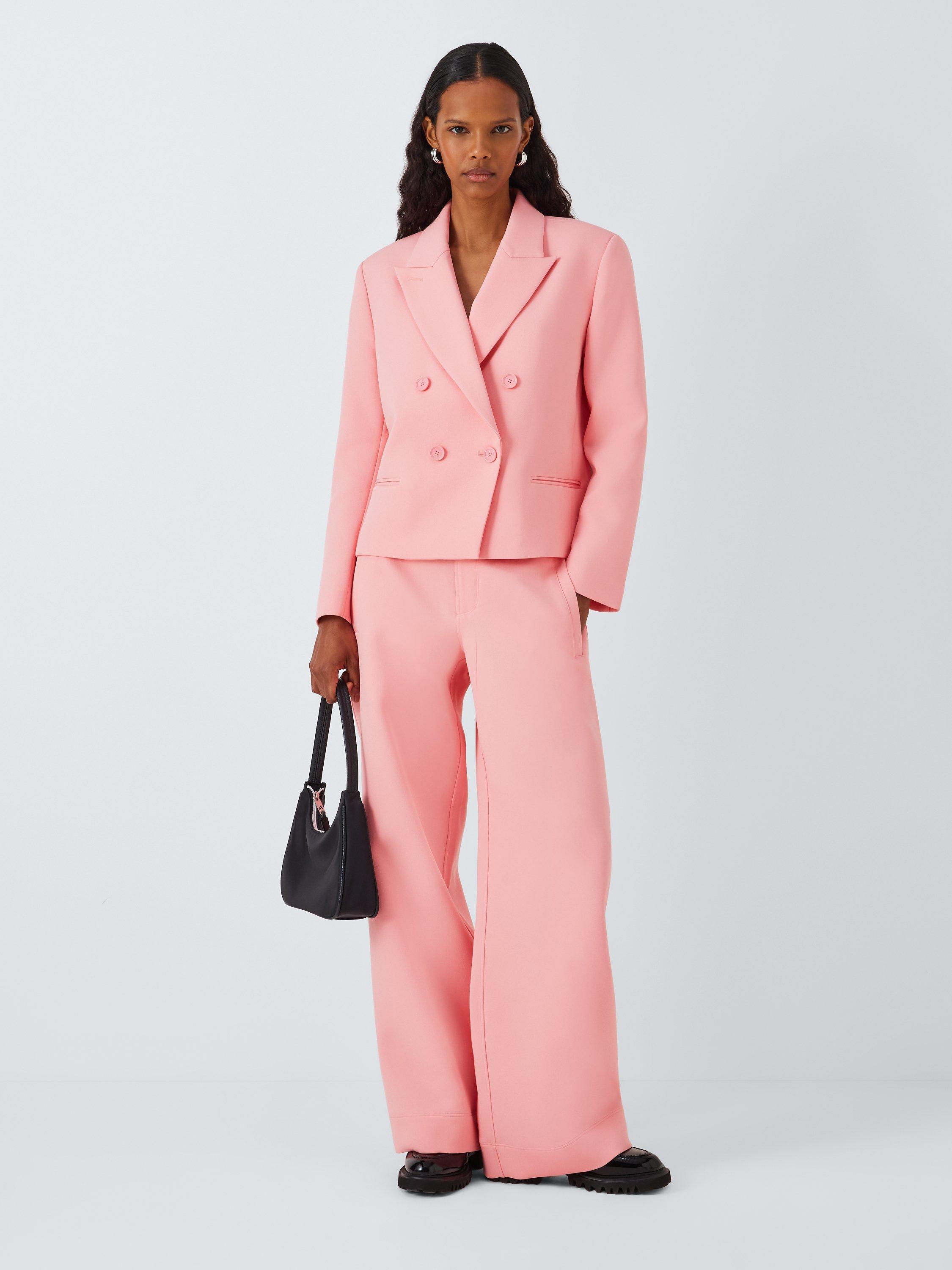 Product image 3 of 6, which shows Equipment Ori Double Breasted Cropped Boxy Jacket, Flamingo Pink, XS