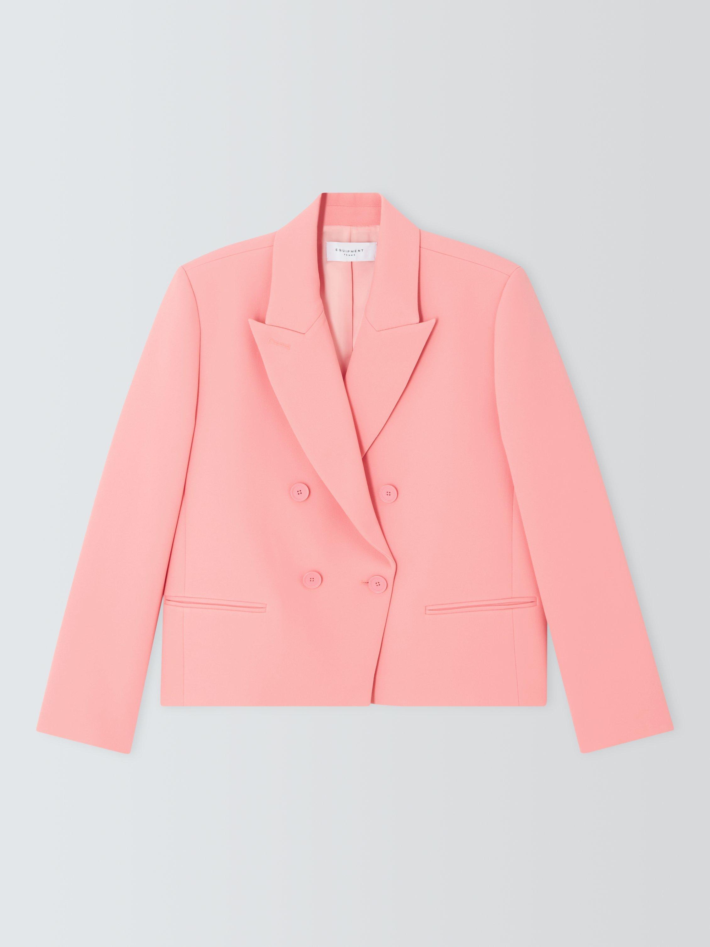 Product image 4 of 6, which shows Equipment Ori Double Breasted Cropped Boxy Jacket, Flamingo Pink, XS