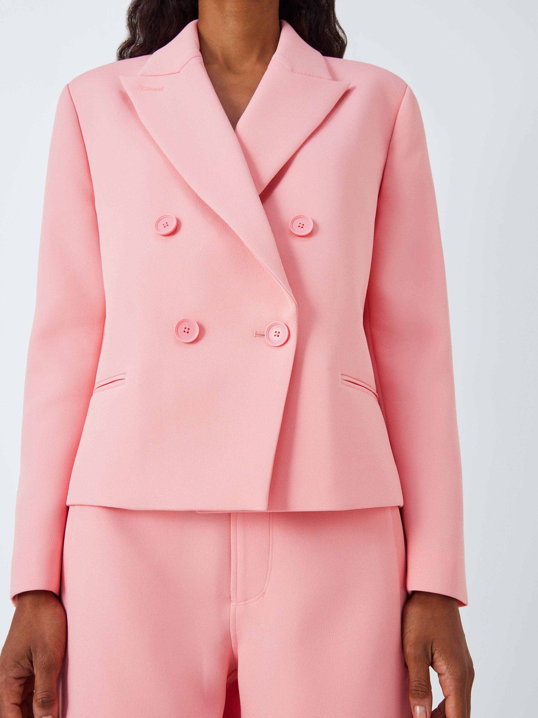 Product image 6 of 6, which shows Equipment Ori Double Breasted Cropped Boxy Jacket, Flamingo Pink, XS