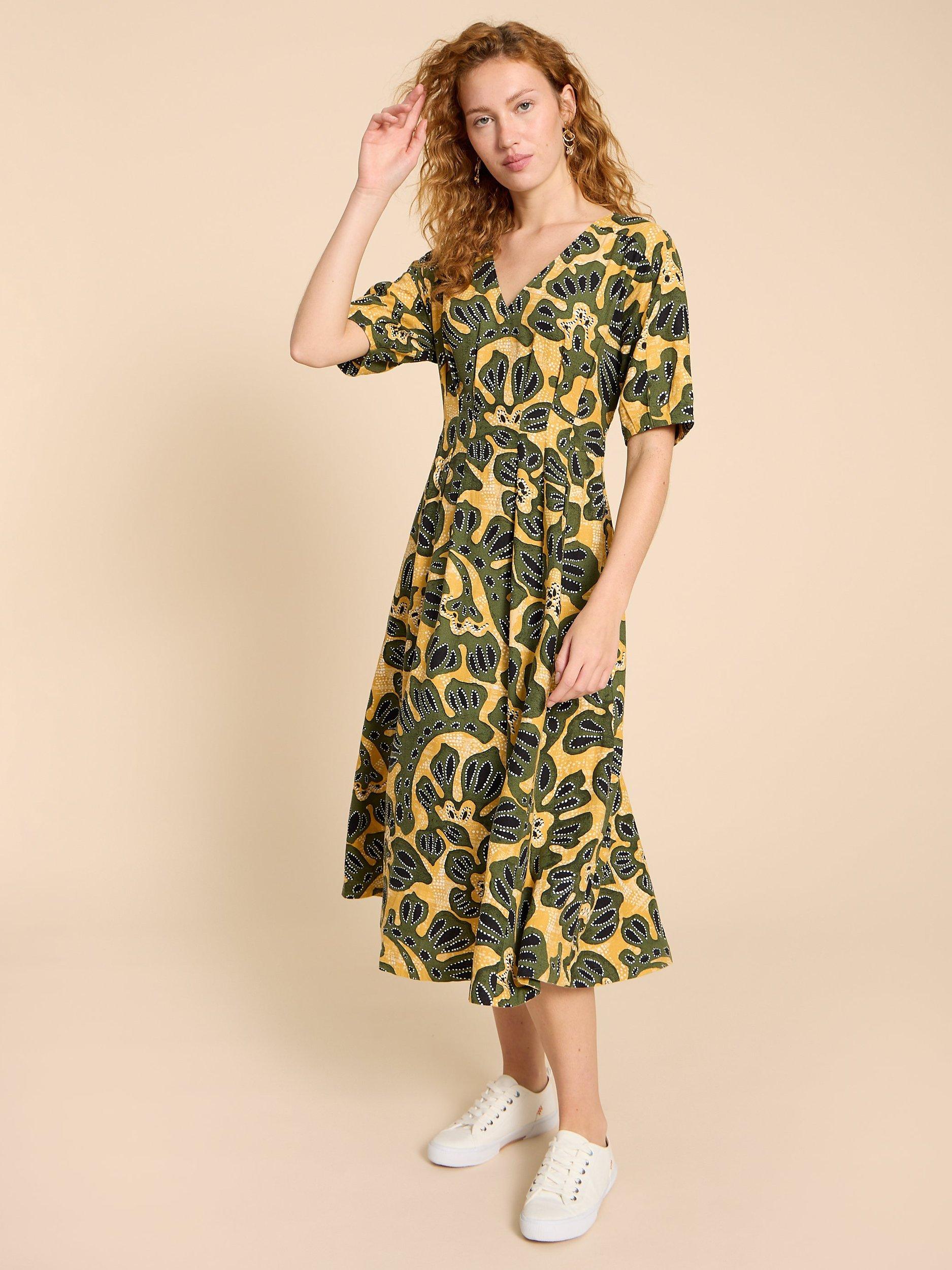 White Stuff Kate Linen Blend Dress, Yellow/Multi