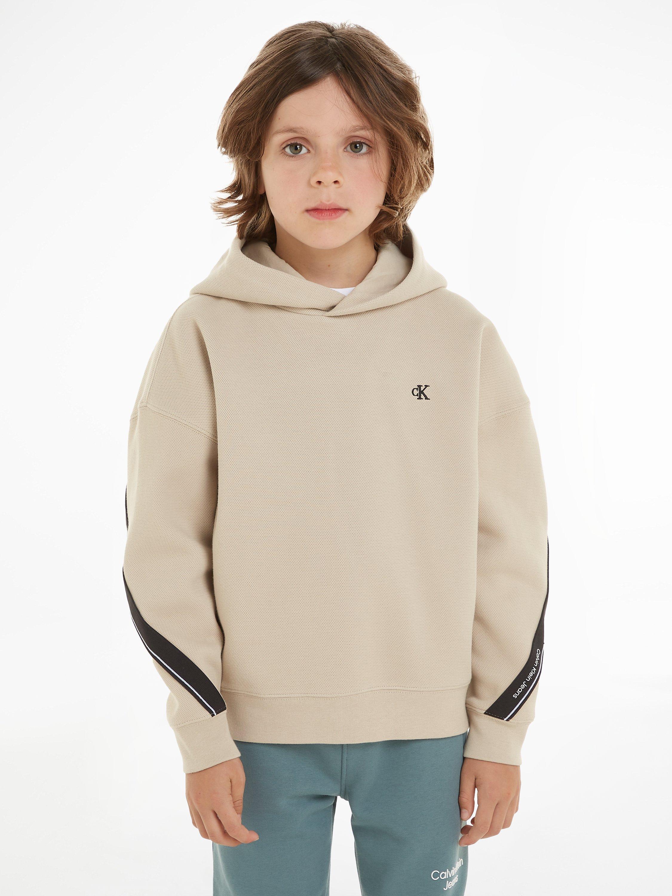Calvin Klein Kids' Pique Logo Interlock Hoodie, Plaza Taupe