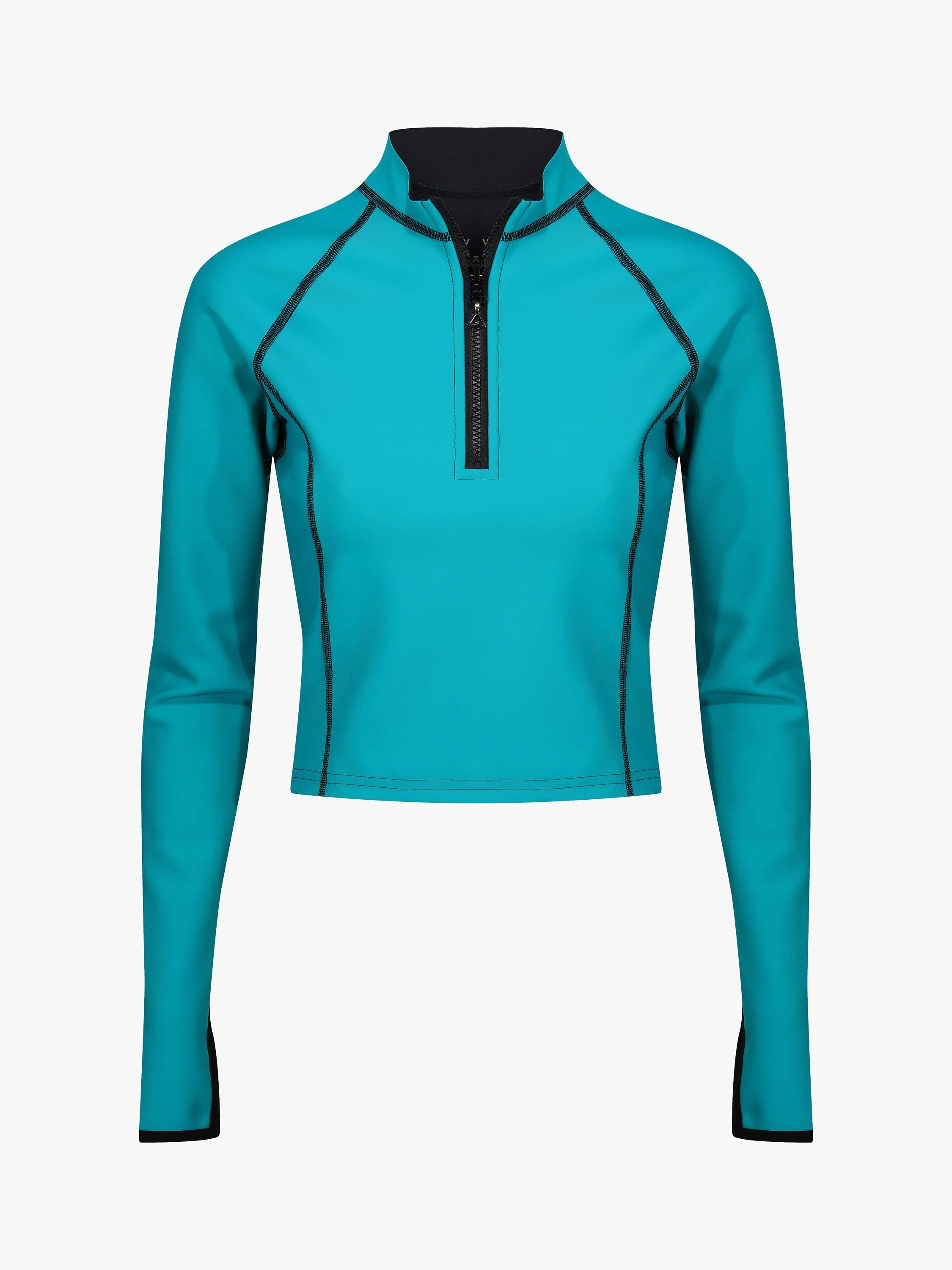 Product image 1 of 9, which shows Davy J The Bonded Long Sleeve Swim Top, Ocean Green/Black, XS