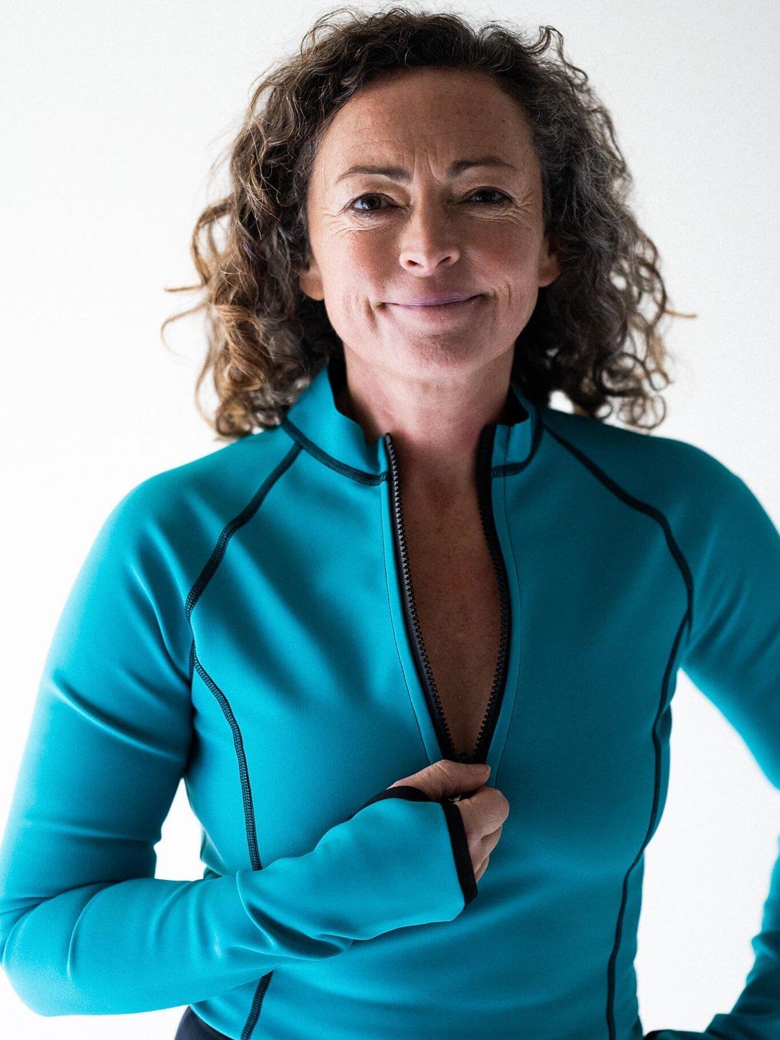 Product image 7 of 9, which shows Davy J The Bonded Long Sleeve Swim Top, Ocean Green/Black, XS