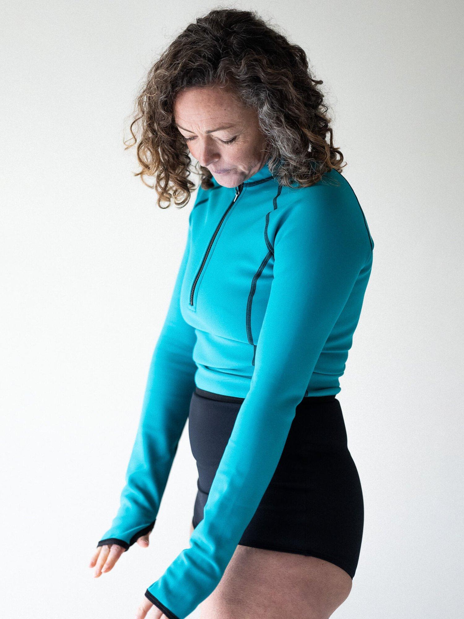 Product image 8 of 9, which shows Davy J The Bonded Long Sleeve Swim Top, Ocean Green/Black, XS