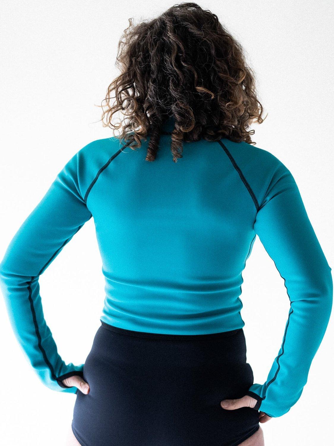 Product image 9 of 9, which shows Davy J The Bonded Long Sleeve Swim Top, Ocean Green/Black, XS