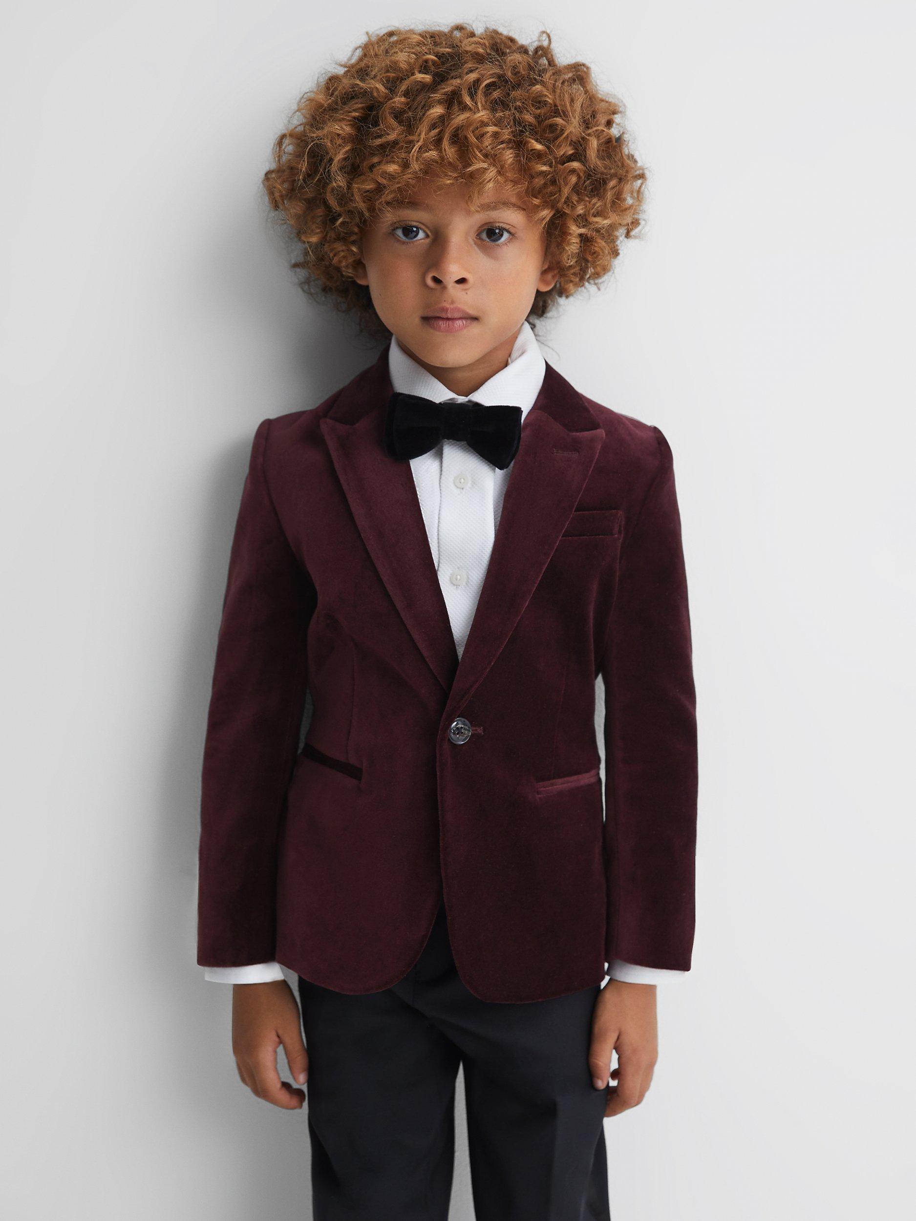 Reiss Kids' Apsara Slim Fit Velvet Single Breasted Blazer, Bordeaux