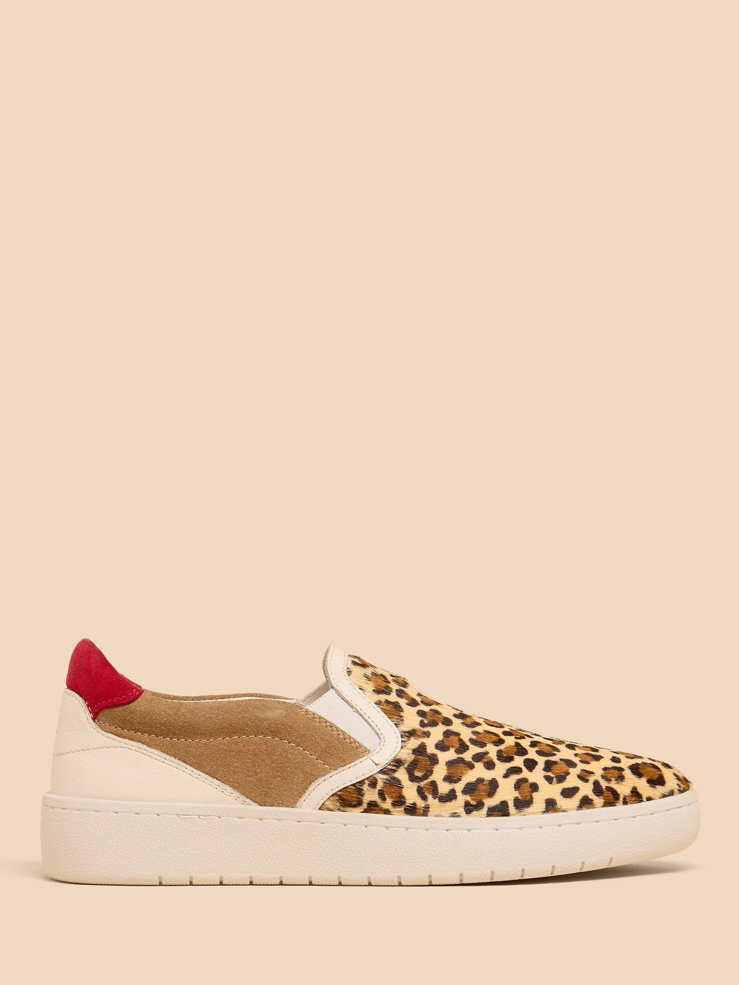 White Stuff Leopard Print Slip On Leather Trainers Multi