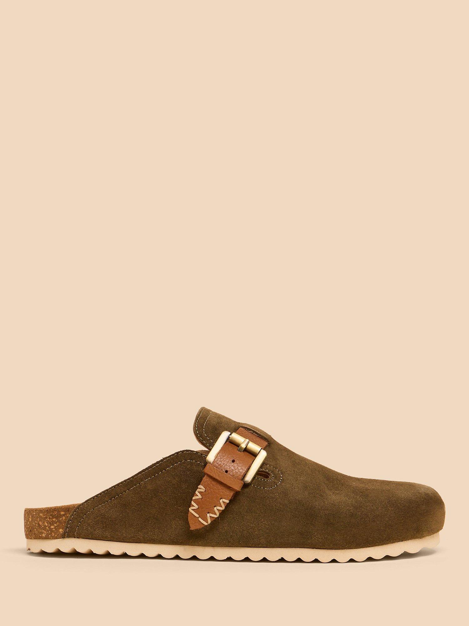 White Stuff Suede Slip-On Mules, Khaki