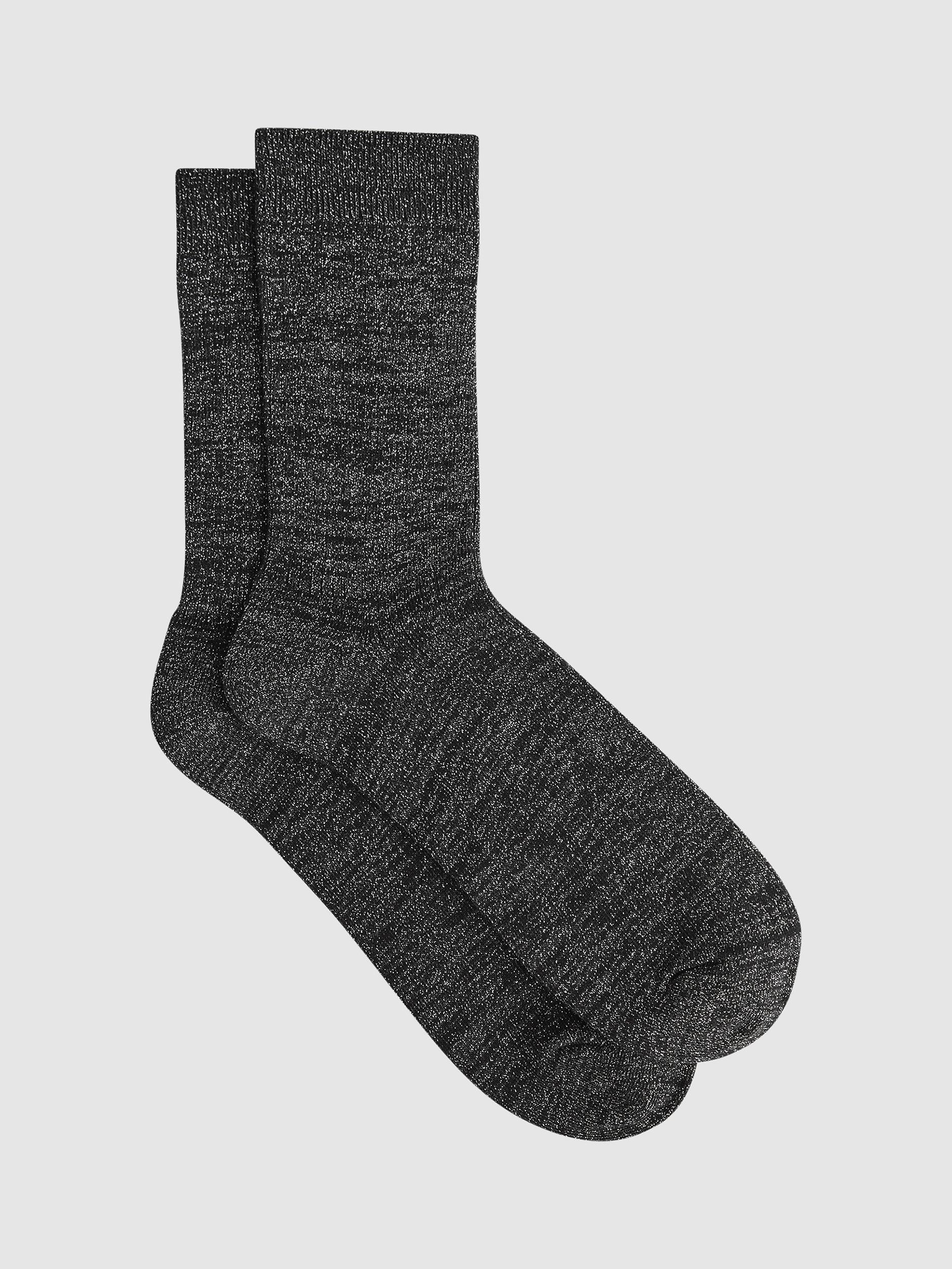 Reiss Carrie Metallic Ribbed Socks, Black