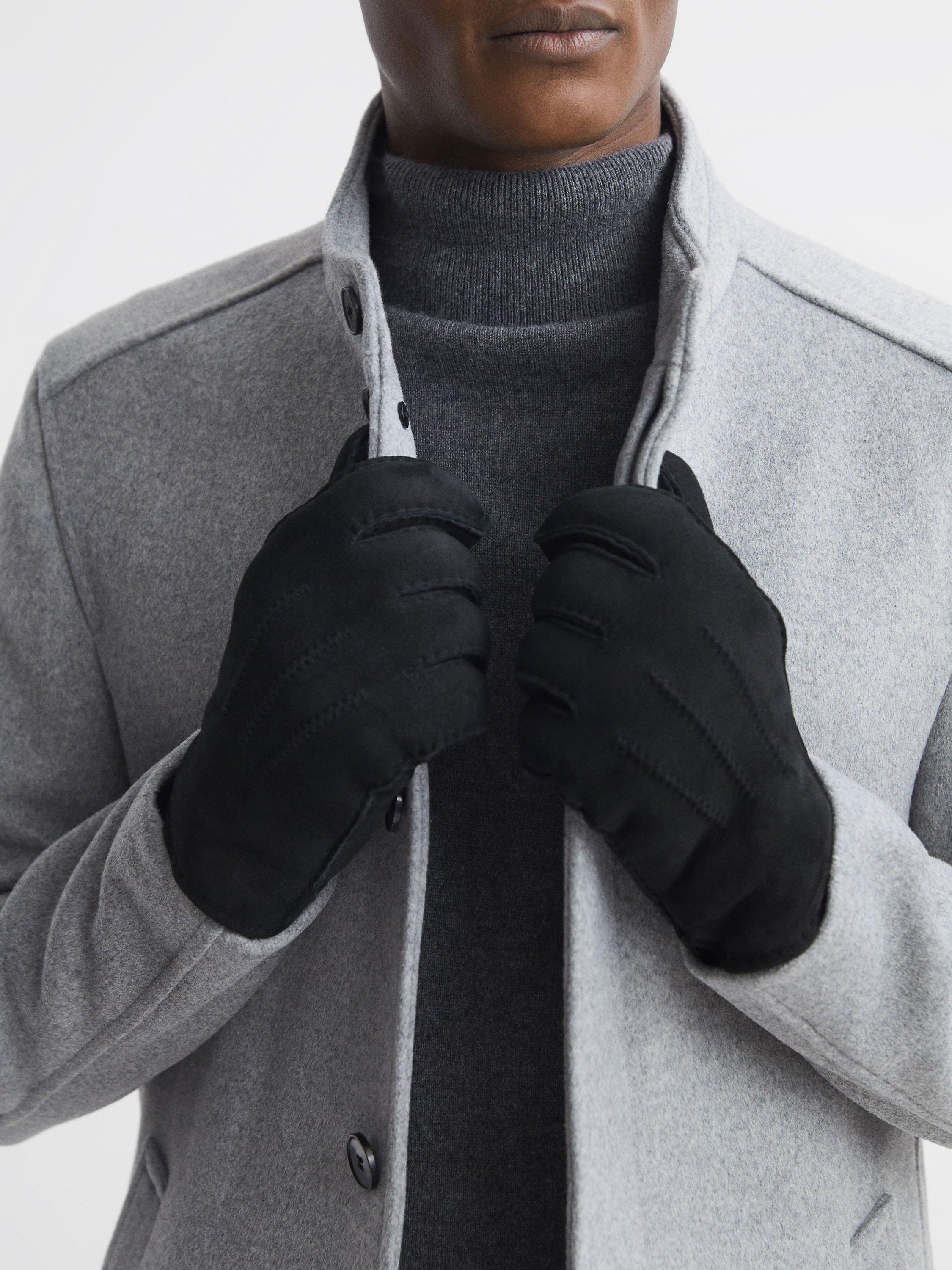 Reiss Aragon Leather Gloves, Black