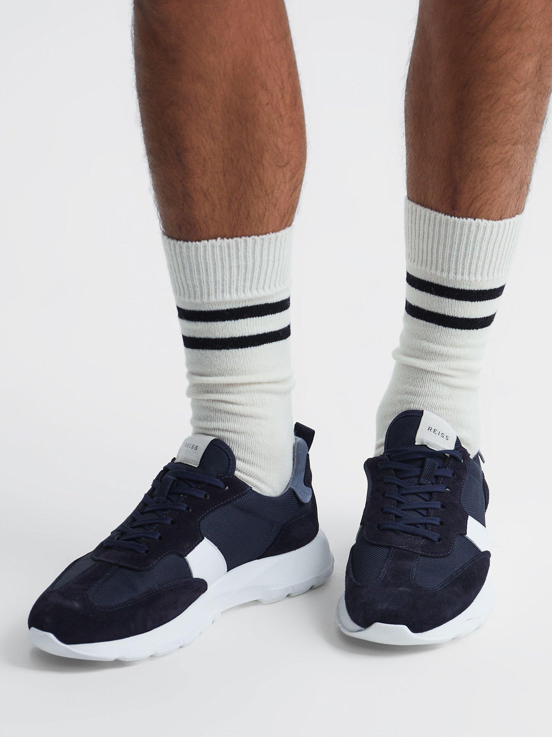 Product image 5 of 5, which shows Reiss Alcott Wool Blend Socks, Ecru/Black, M-L