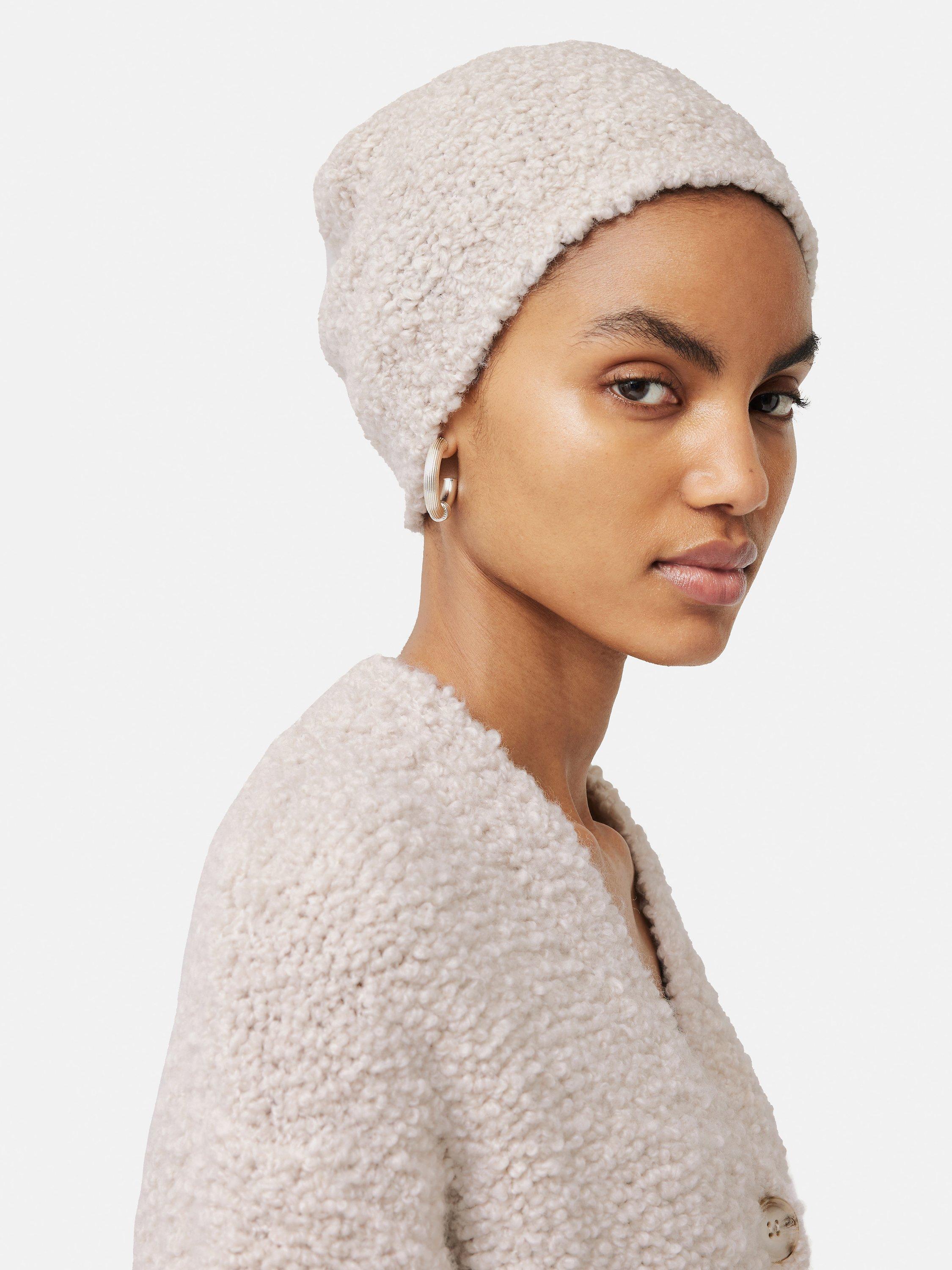 Jigsaw Boucle Merino Wool Blend Beanie Hat, Cream