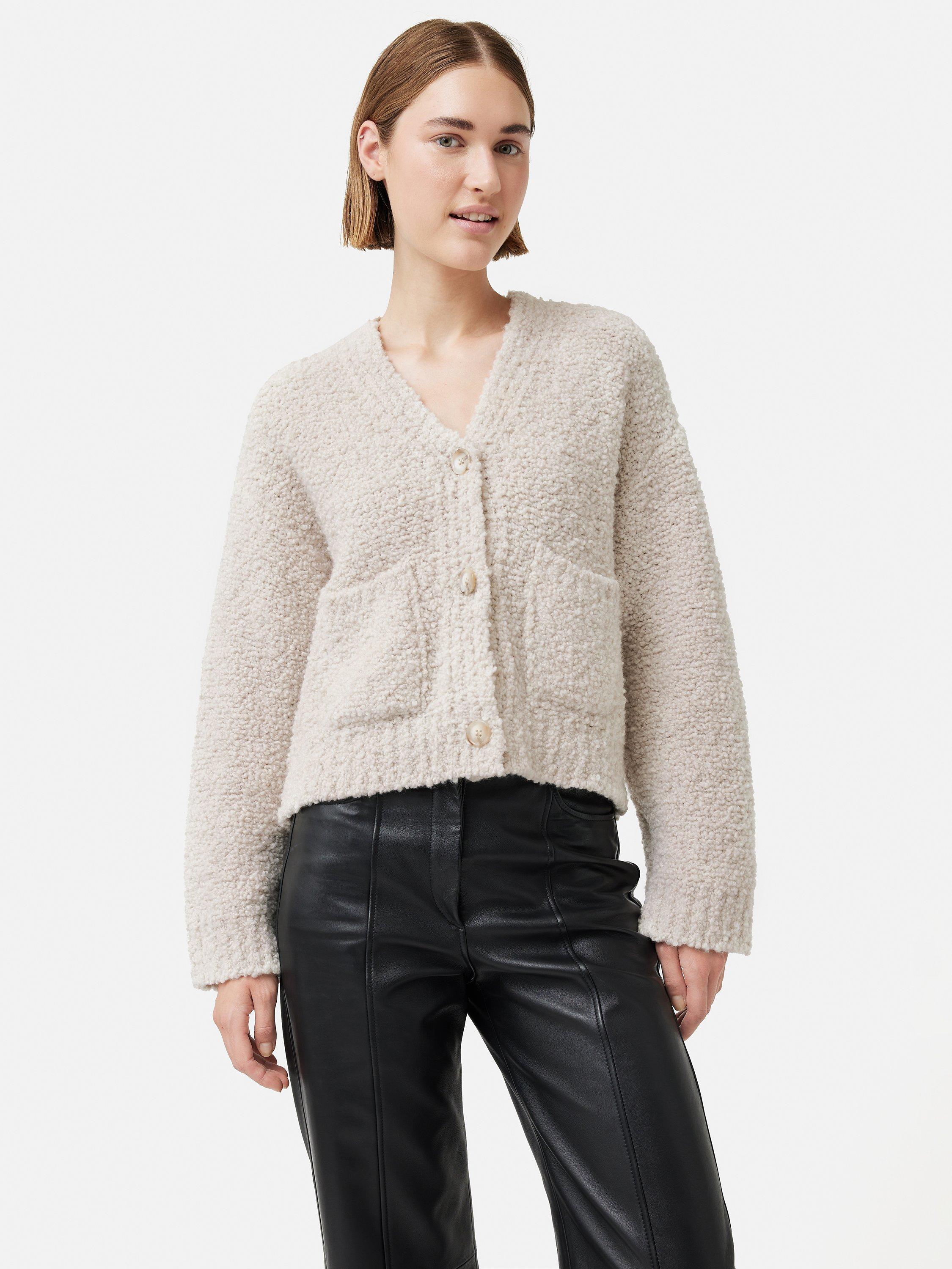 Jigsaw Merino Wool Blend Boucle Cardigan, Cream