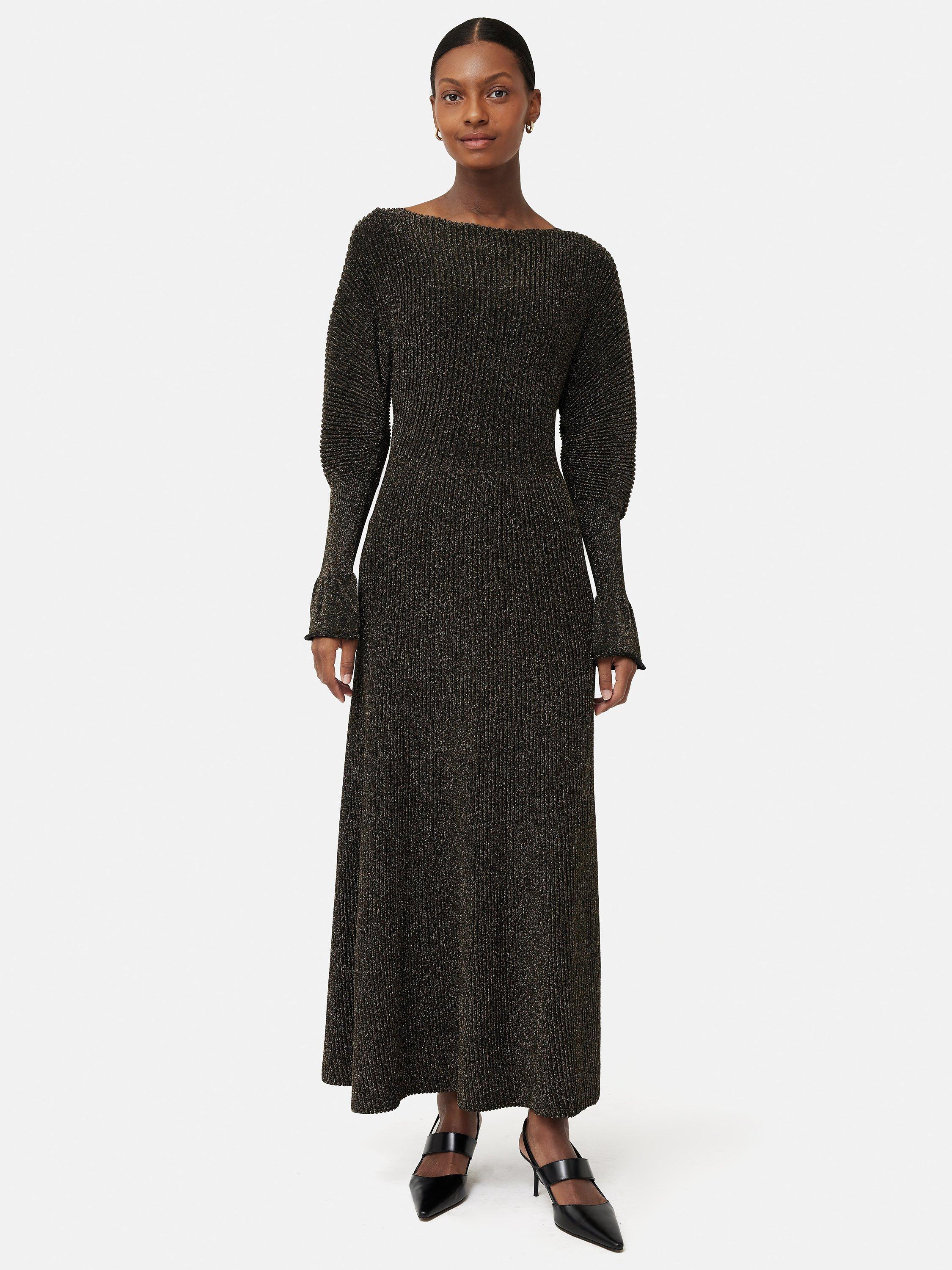 Jigsaw Metallic Knitted Maxi Dress, Gold