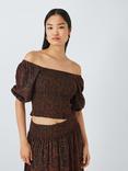 John Lewis ANYDAY Shirred Bodice Crop Top, Brown/Multi