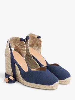 Castañer Chiara Cotton Wedge Espadrille Sandals - view 2, Azul Oxford
