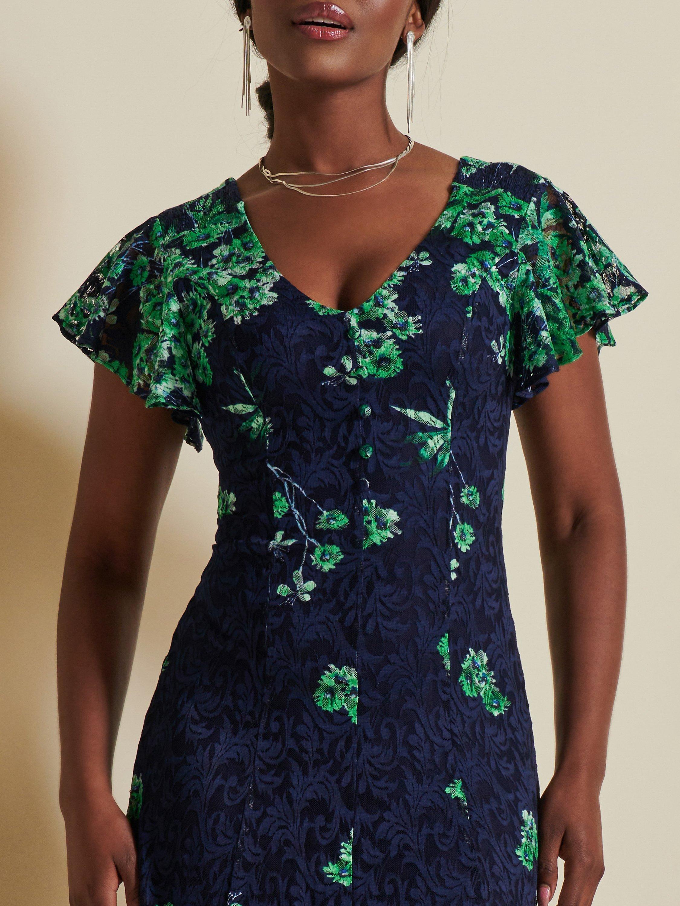 Jolie Moi Floral Lace Fit Flare Maxi Dress Green