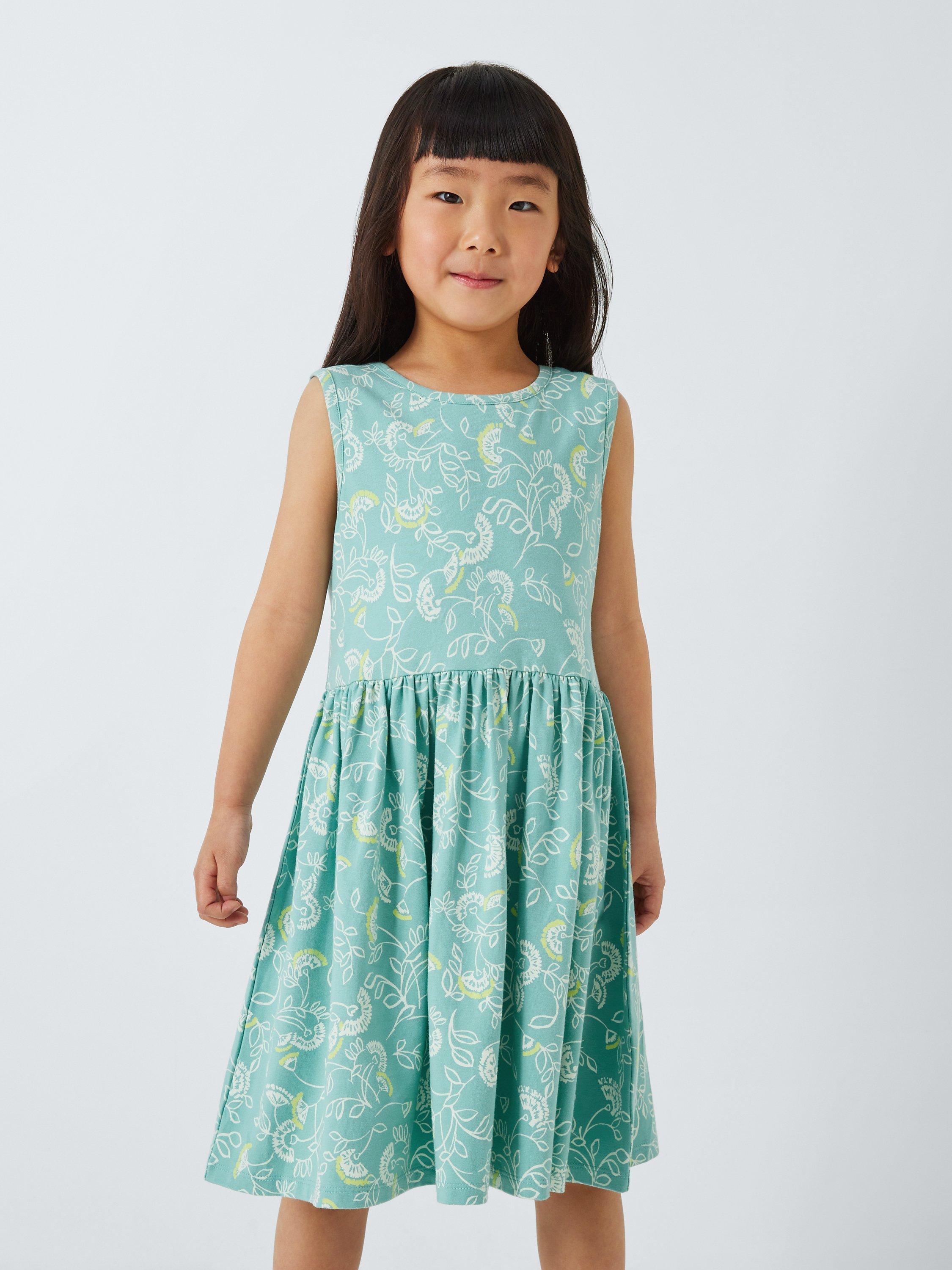 John Lewis Kids' Dandelion Floral Sleeveless Smock Dress, Light Blue
