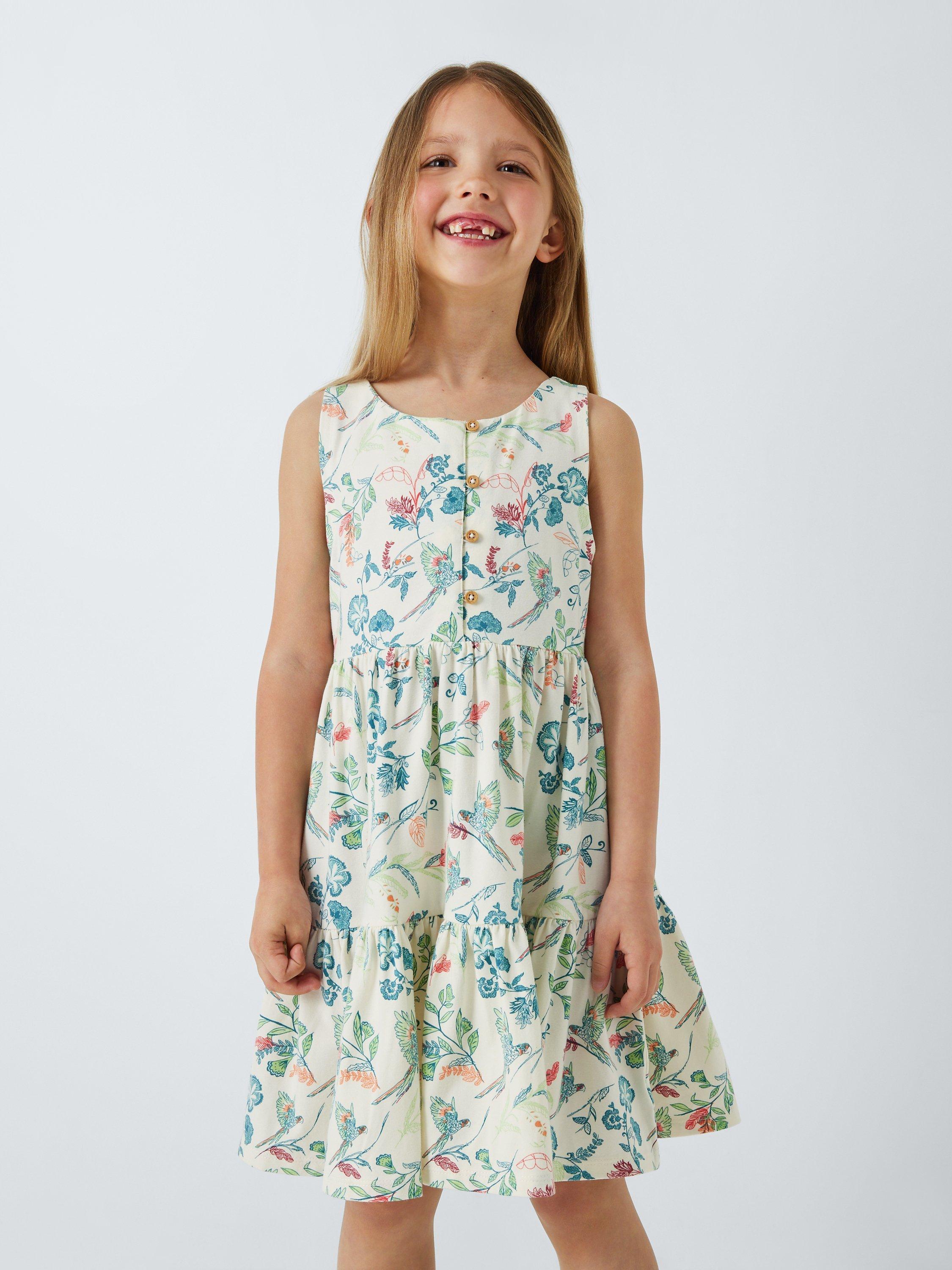 John Lewis Kids' Parrot Tiered Dress, Multi