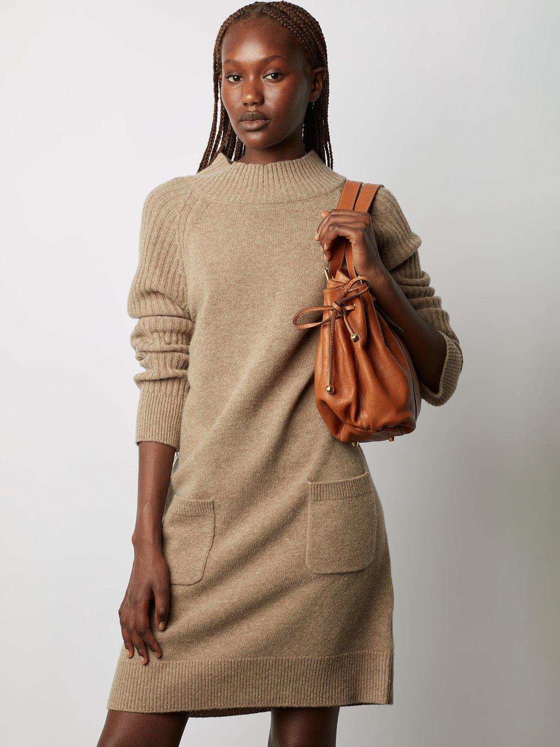Gerard Darel Jolaine Cashmere Blend Jumper Dress, Beige