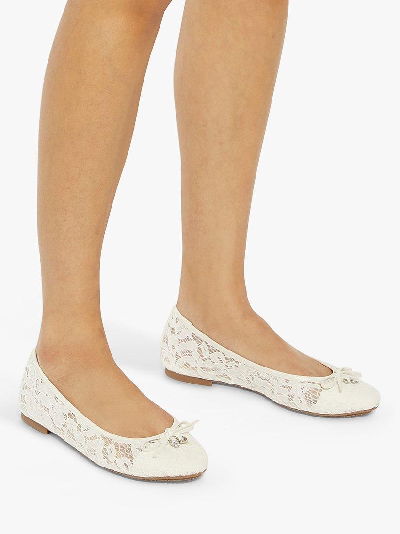 Dune Heartstring Lace Ballet Pumps, Ivory, EU36