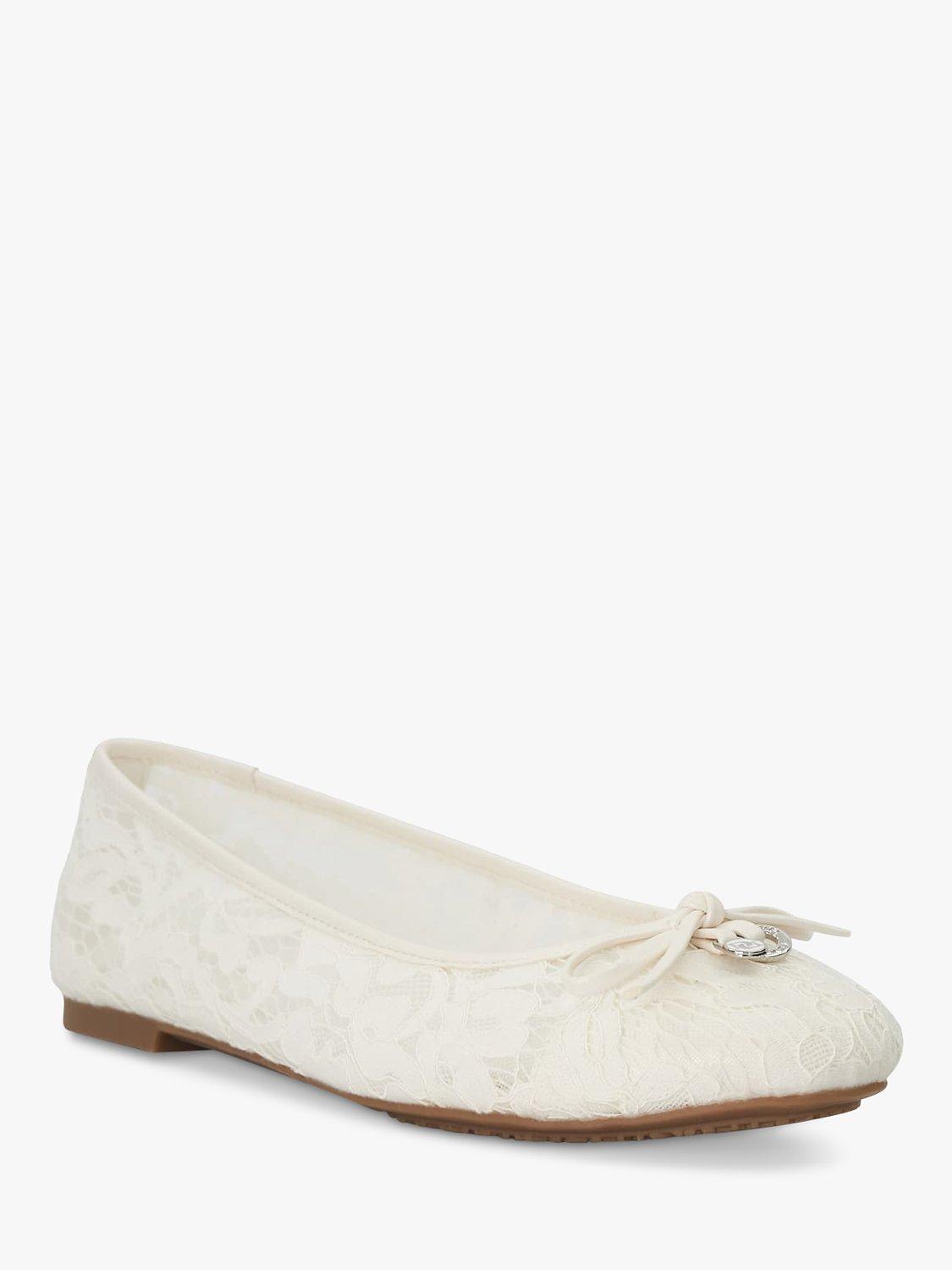Dune Heartstring Lace Ballet Pumps, Ivory, EU36