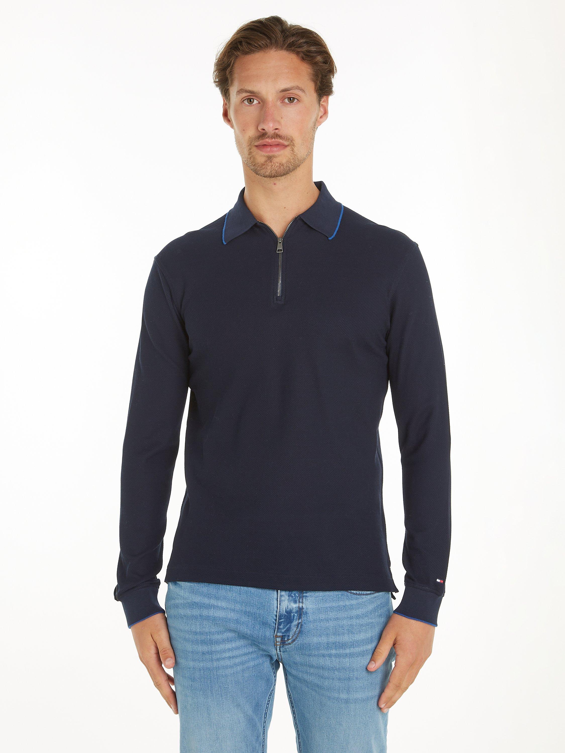Tommy Hilfiger Structure Slim Long Sleeve Polo Top, Desert Sky